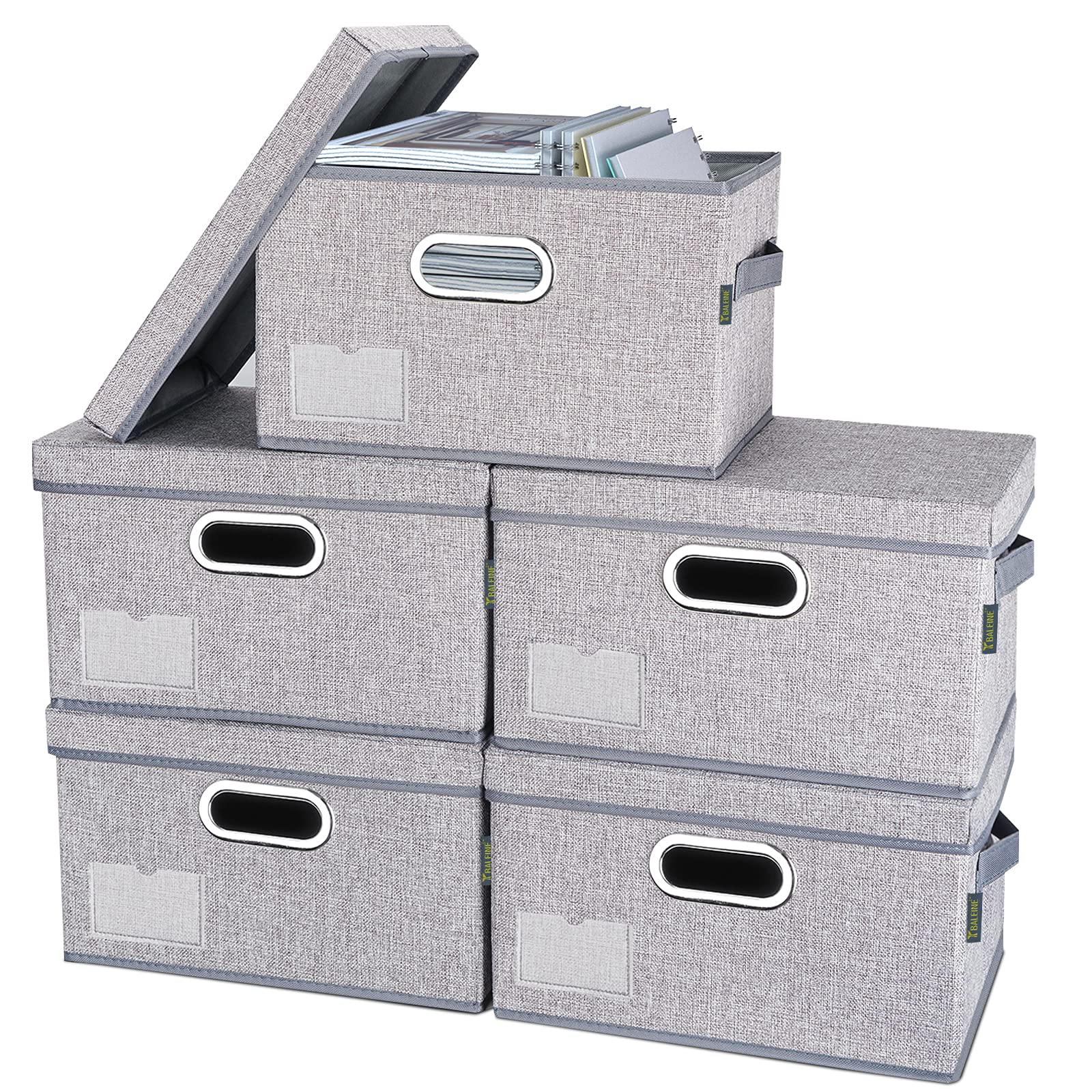 Foldable Fabric Storage Bins with Lids - 5-Pack Large Gray Collapsible Closet Organizers for Bedroom, Office & Home Organization | Space-Saving Linen Boxes for Clothes, Toys & Seasonal Items