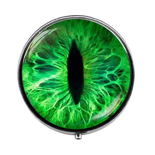 Green Cat Eye Art Pill Box - Elegant Glass Candy & Medicine Container - Perfect for Travel, Home, and Gift Giving
