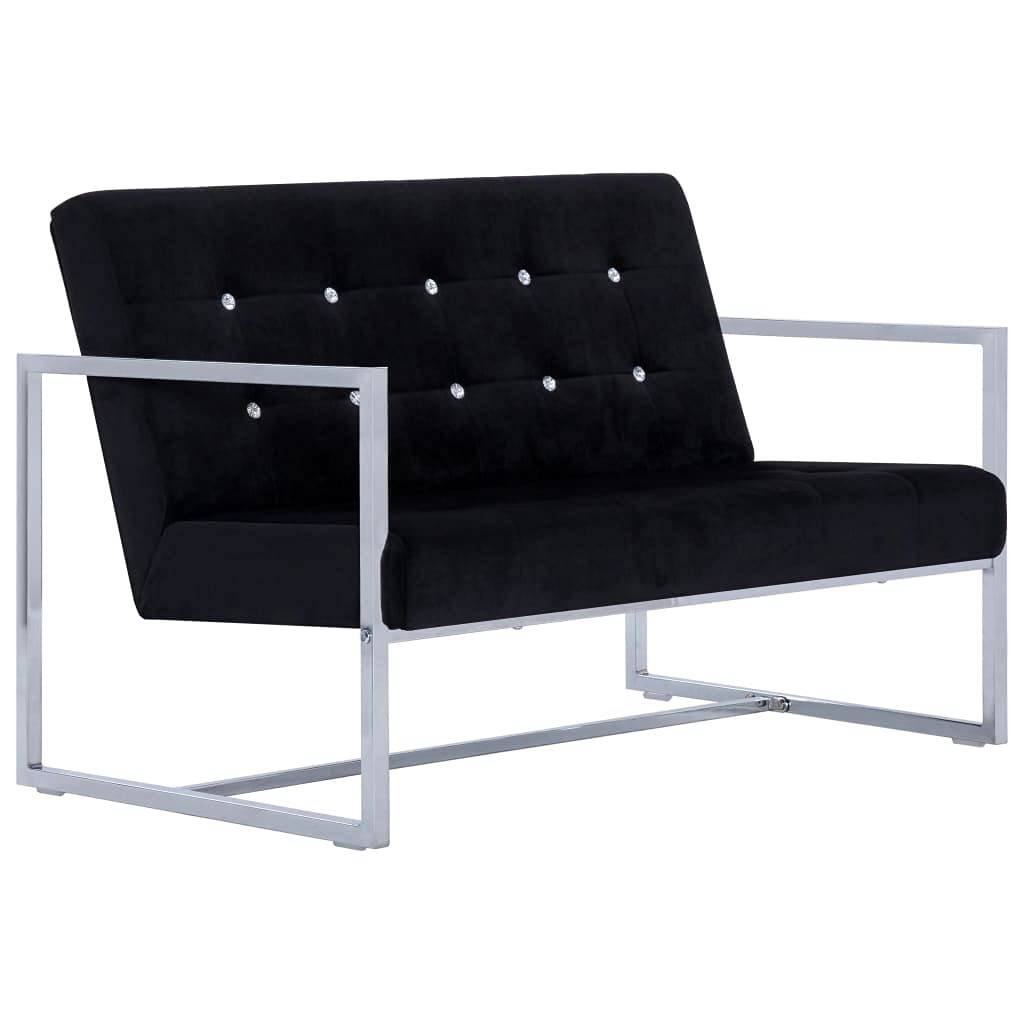 2-Seater Sofa with Armrests - Black Chrome & Velvet Upholstery - Modern Living Room, Apartment or Office Furniture - Perfect for Small Spaces, Lounging & Entertaining Guests