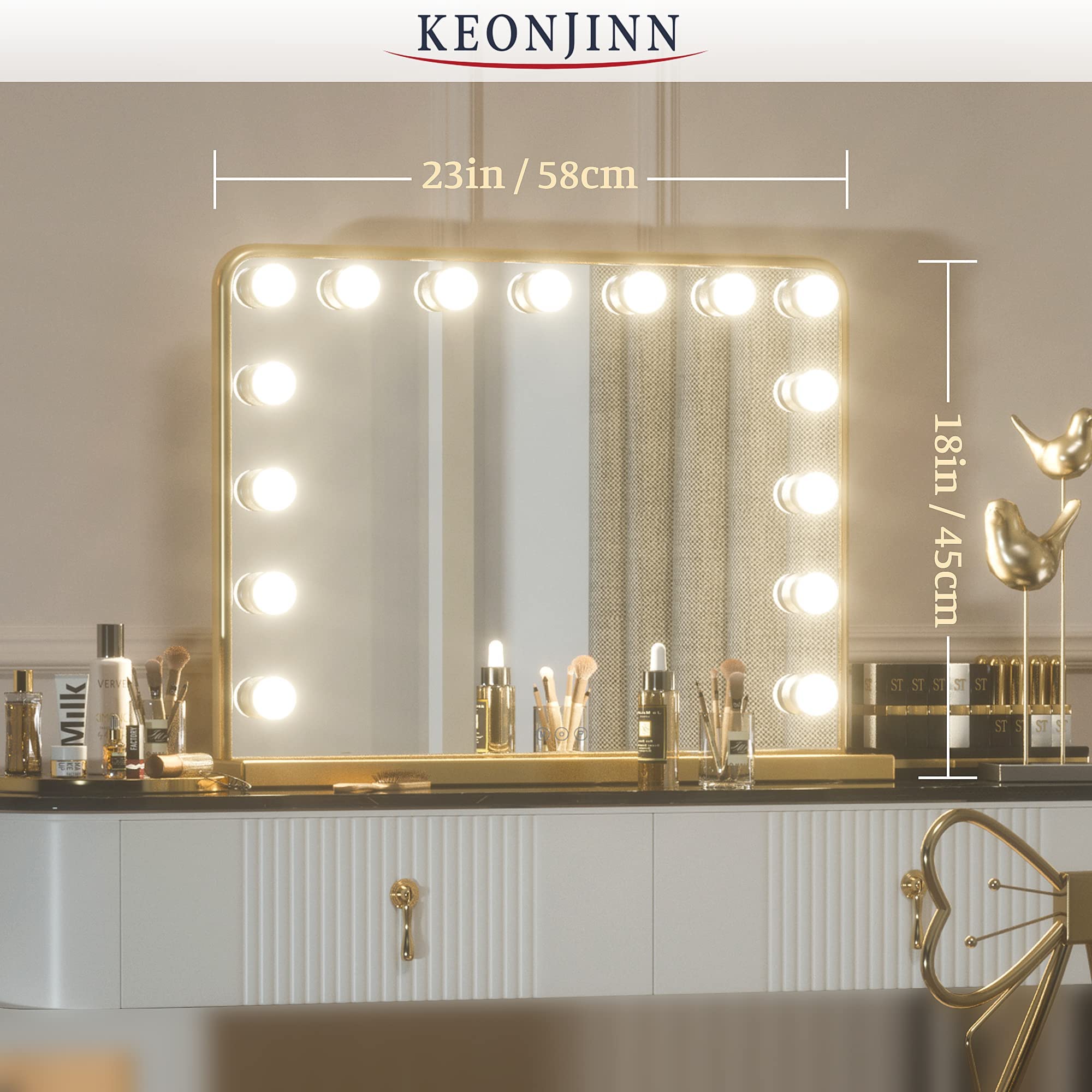 Keonjinn 15-LED Hollywood Makeup Mirror with 3 Color Lights & USB Charging - 23