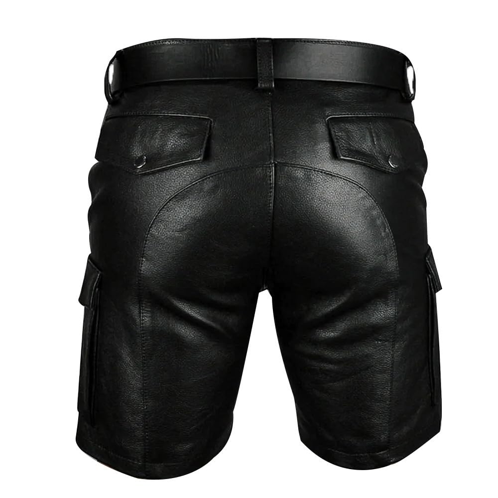 Men's Genuine Leather Belted Cargo Shorts - Stylish Casual Wear with Multiple Pockets | Perfect for Outdoor Adventures, Club Nights & Everyday Comfort