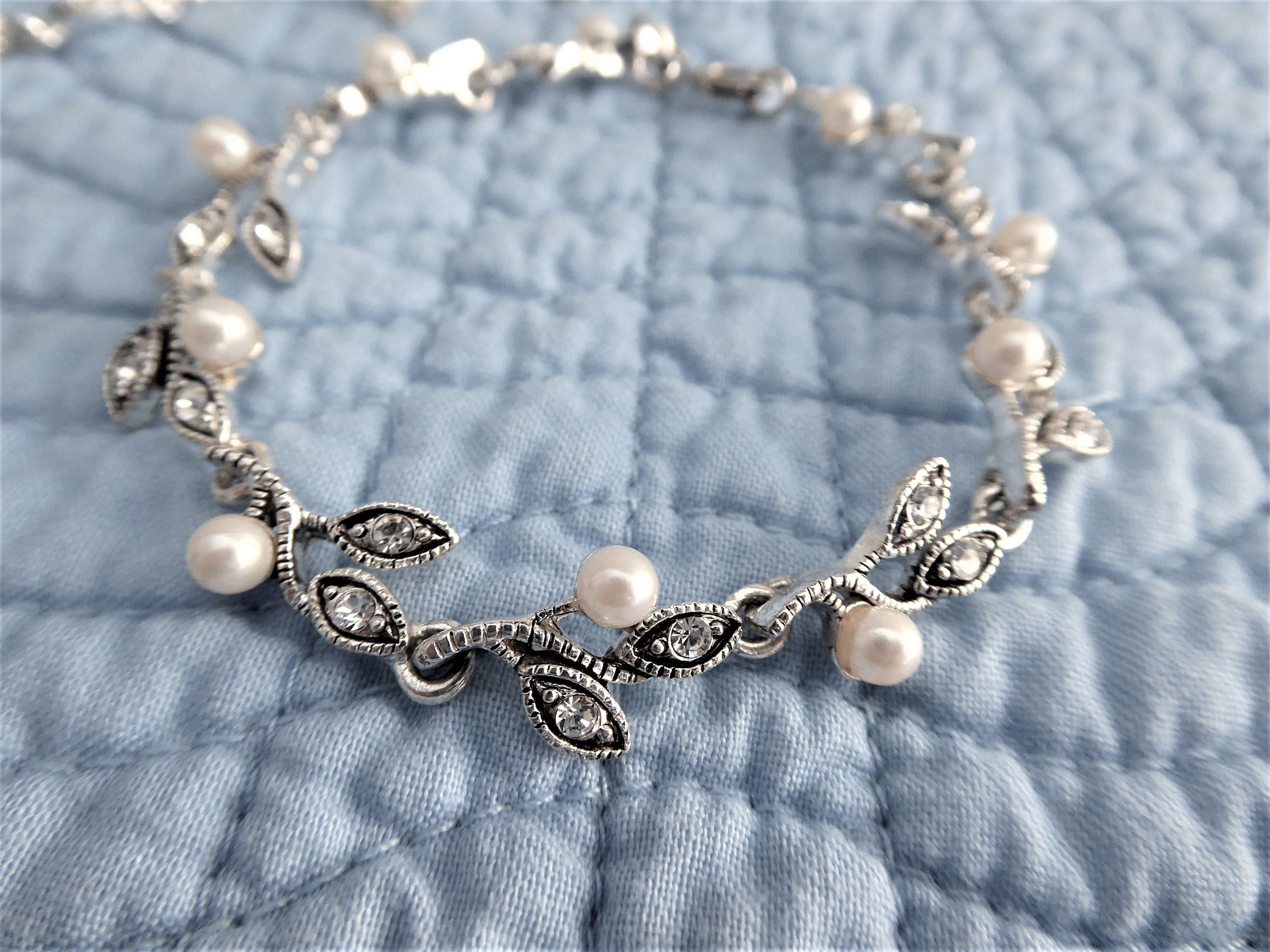 Sparkling Rhinestone Jewelry Set - Elegant Y Necklace, Pearl Drop Earrings & Leaf Bracelet for Women | Perfect for Weddings, Parties & Romantic Dates