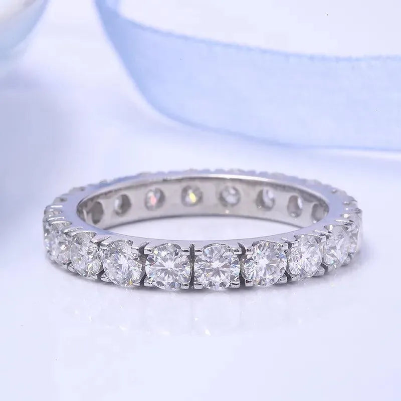 14K White Gold Round Moissanite Eternity Band 2.5mm 1.5ctw DF Color for Women - Perfect Wedding Ring, Anniversary Gift & Everyday Luxury Jewelry