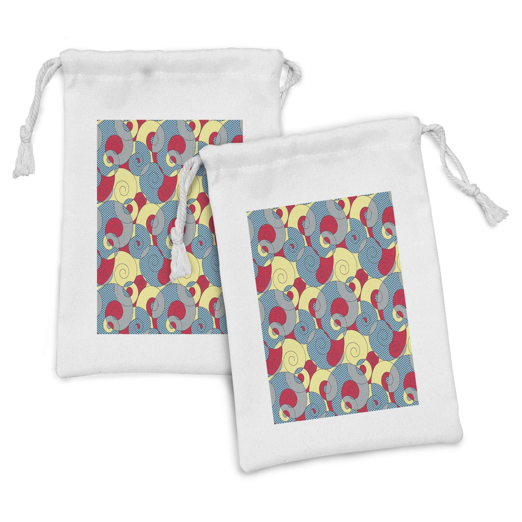 Ambesonne Abstract Fabric Pouch Set of 2 - Modern Spiral Mollusk Design with Dotted Stripes - Small Drawstring Bags for Toiletries, Masks, Jewelry & Party Favors (9