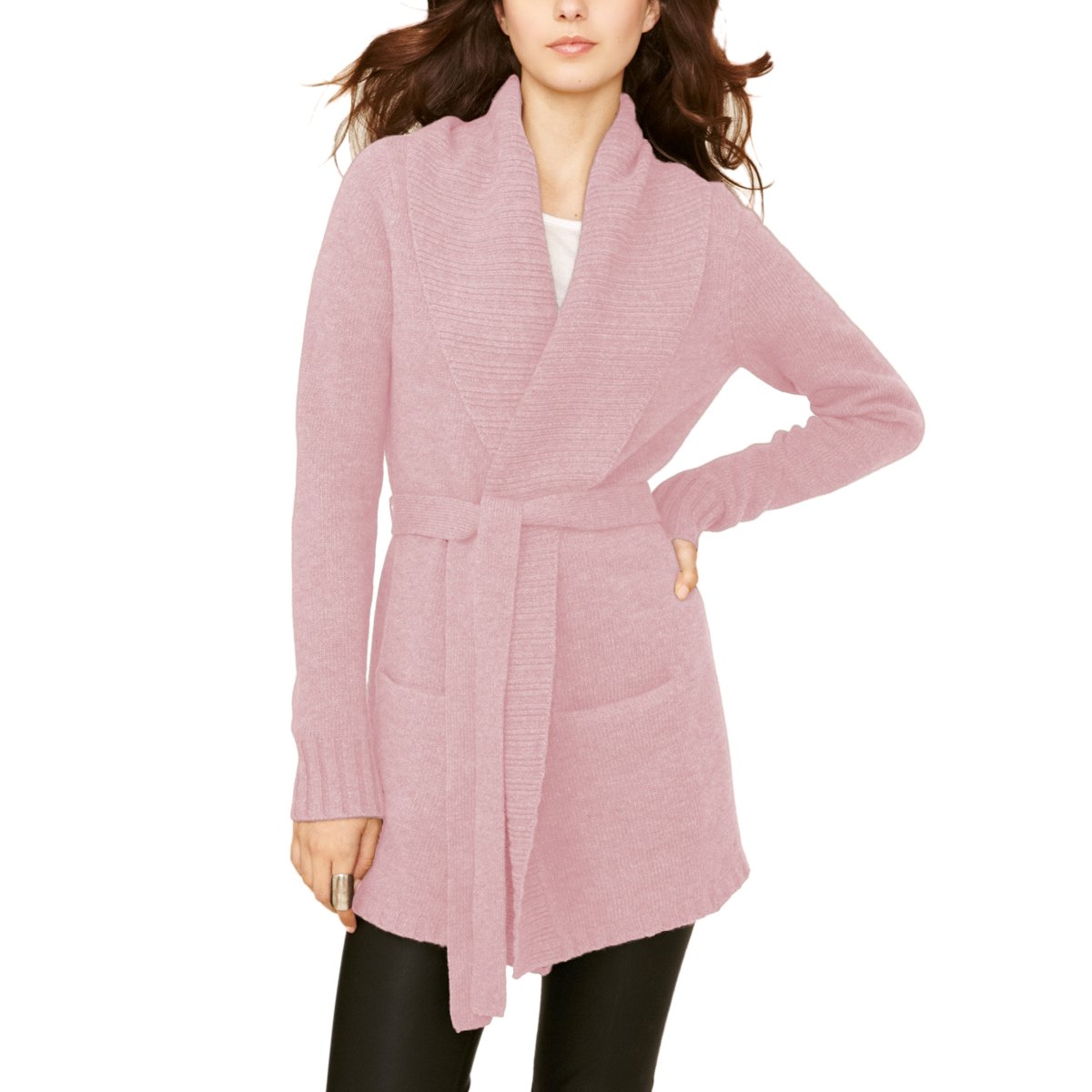 Parisbonbon Women's 100% Cashmere Long Sleeve Cardigan Sweater - Soft Shell Pink Size S - Perfect for Office, Lounge & Winter Outfits