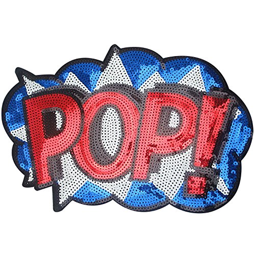 Big Letter POP Embroidered Patch with Sequins - DIY Sewing Applique for Clothes, Curtains, Bags - Home Wedding Party Decoration Accessories (Letter POP-2) - Perfect for DIY Crafts, Costume Embellishment, and Home Decor Projects