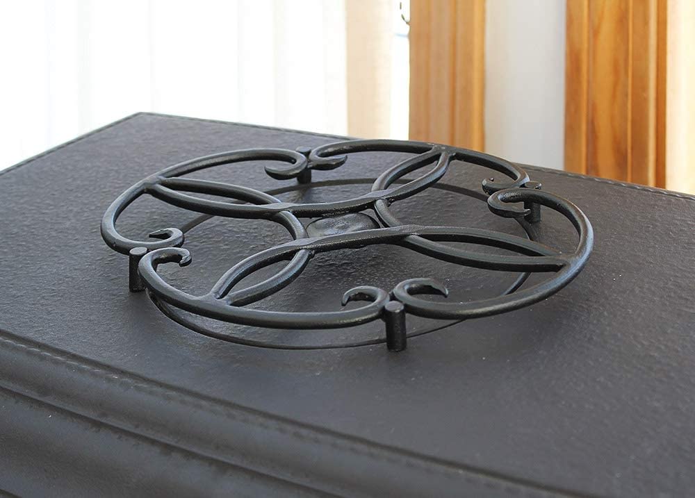 Black Wrought Iron Tabletop Trivet for Woodstove - Heat Resistant Clover Design for Hot Pots, Pans & Serving Dishes - Perfect for Kitchen, Dining & Outdoor BBQ Use