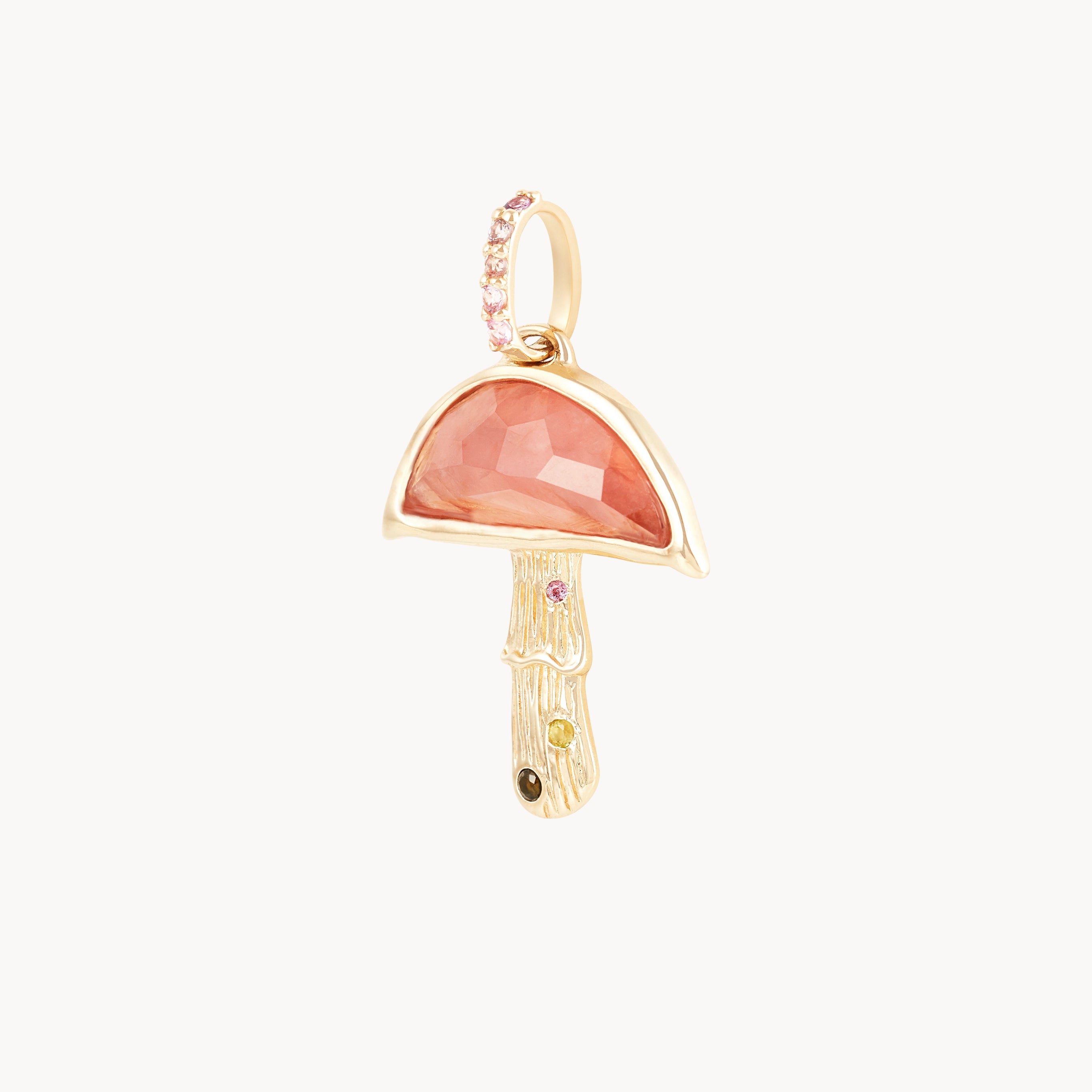 10K Yellow Gold Rhodochrosite Mushroom Charm Pendant - First Blush Collection - Perfect for Necklaces, Bracelets & Boho Jewelry Making
