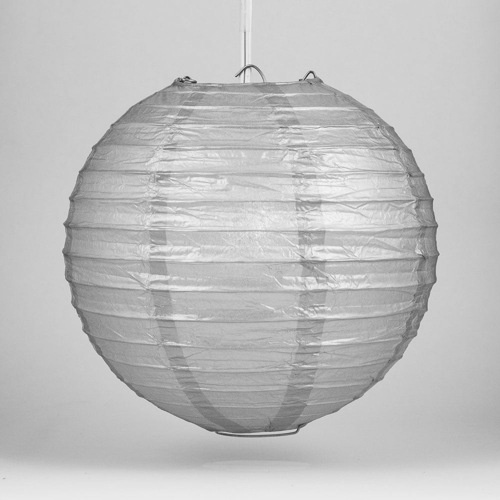 30 Silver Jumbo Round Paper Lanterns with Even Ribbing - Bulk Pack for Party Decorations, Wedding Centerpieces & Home Lighting