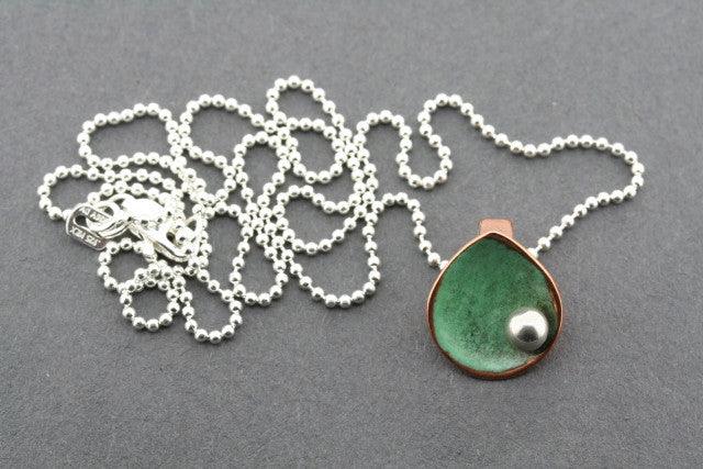 Patina Copper Teardrop Disc Pendant with Silver Ball on 45cm Ball Chain - Elegant Necklace for Women, Perfect for Casual Wear, Date Nights & Special Occasions