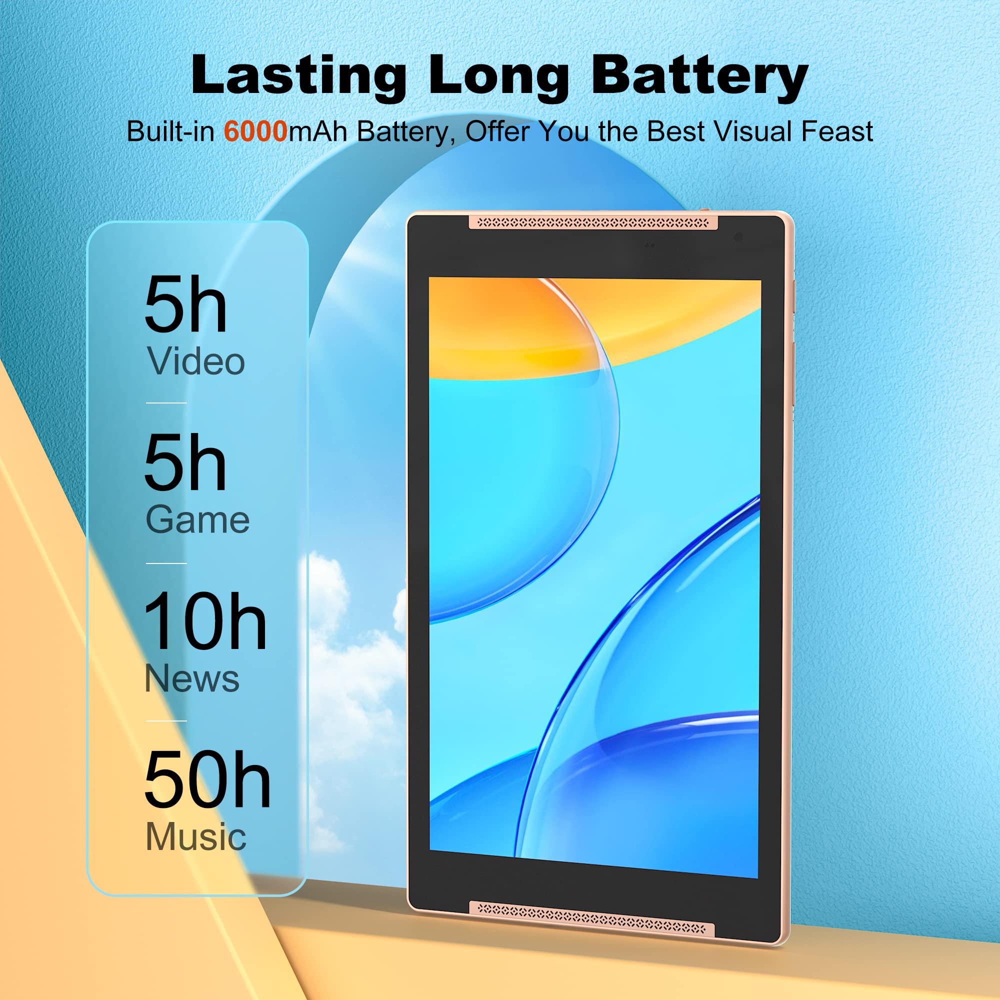 10.1 Inch Android 12 Tablet with Stand | 6GB+6GB RAM & 128GB ROM (Expandable to 512GB) | HD IPS Screen | 2MP Front & 8MP Rear Camera | Wi-Fi & Bluetooth | Gold - Perfect for Work, Study, Streaming & Gaming