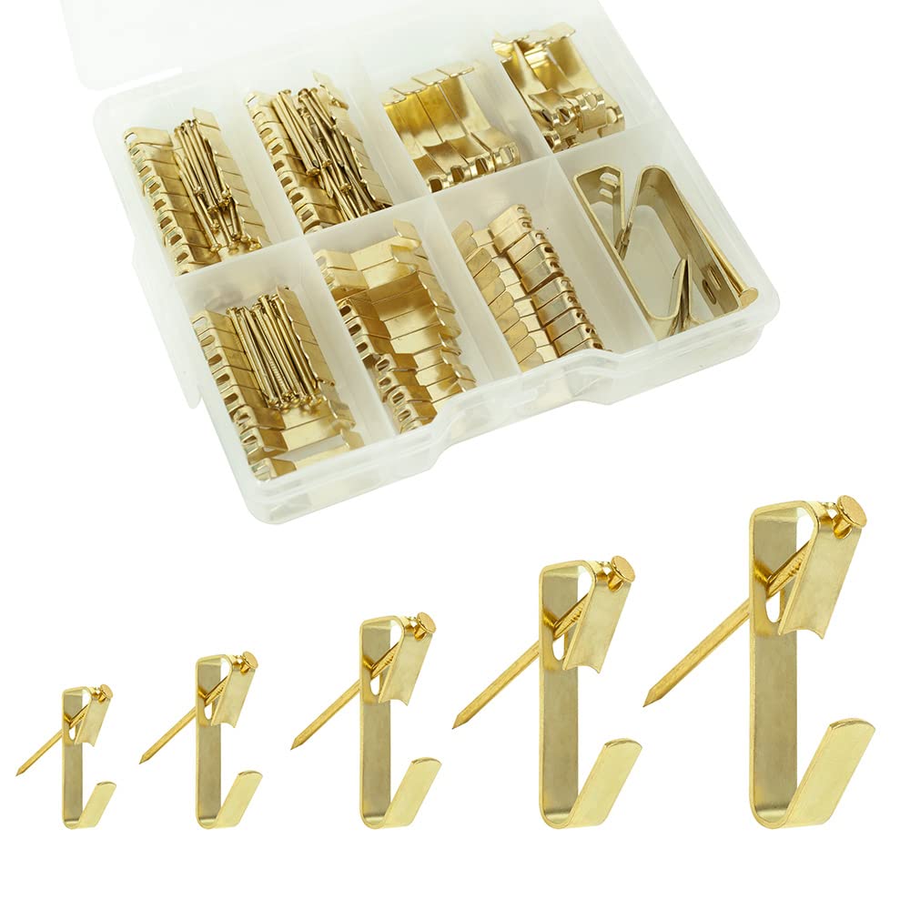 Heavy Duty Picture Hanging Kit - 140pcs Golden Hooks for Frames, Paintings & Mirrors (10-100lbs) - Wall Mounting Hardware for Home & Office Decor