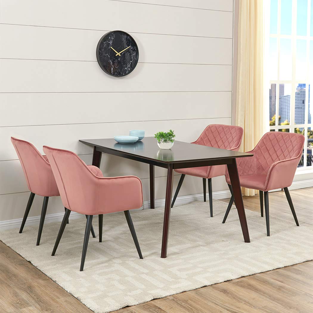 DUHOME Mid-Century Modern Accent Chair with Armrests - Velvet Upholstered Lounge Chair for Living Room, Bedroom & Reception - Sturdy Metal Frame, Padded Seat, Easy Assembly (Pink) - Perfect for Relaxing, Reading & Stylish Home Decor