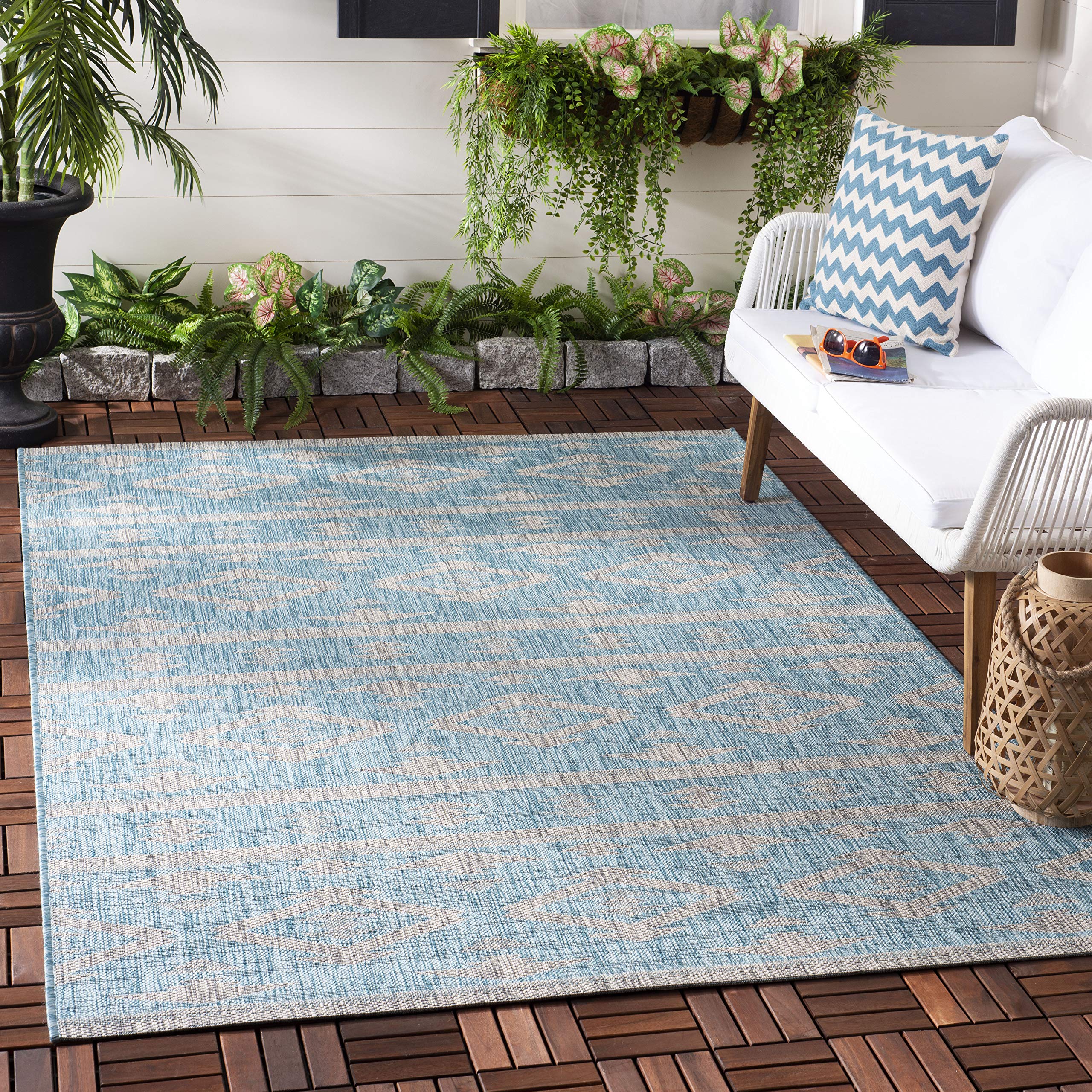 SAFAVIEH Courtyard Collection 9' x 12' Aqua Grey Indoor Outdoor Waterproof Rug - Easy Clean Area Carpet for Patio, Backyard, Mudroom, Deck & Poolside (CY8863)