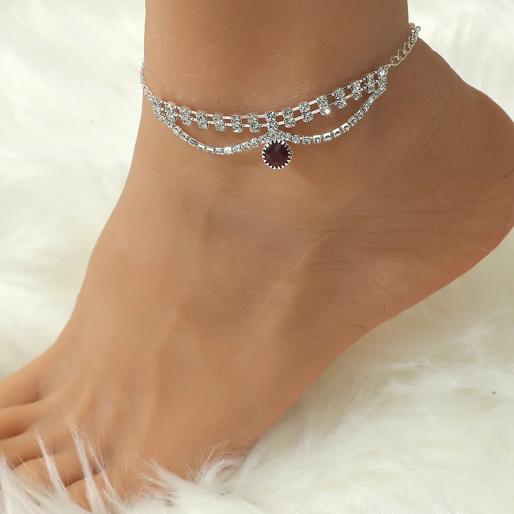 Sparkling Rhinestone Heart Pearl Anklet Chain Bracelet for Women - Elegant Adjustable Ankle Bracelet Jewelry Gift | Perfect for Weddings, Beach Parties & Summer Fashion (Style X2103)