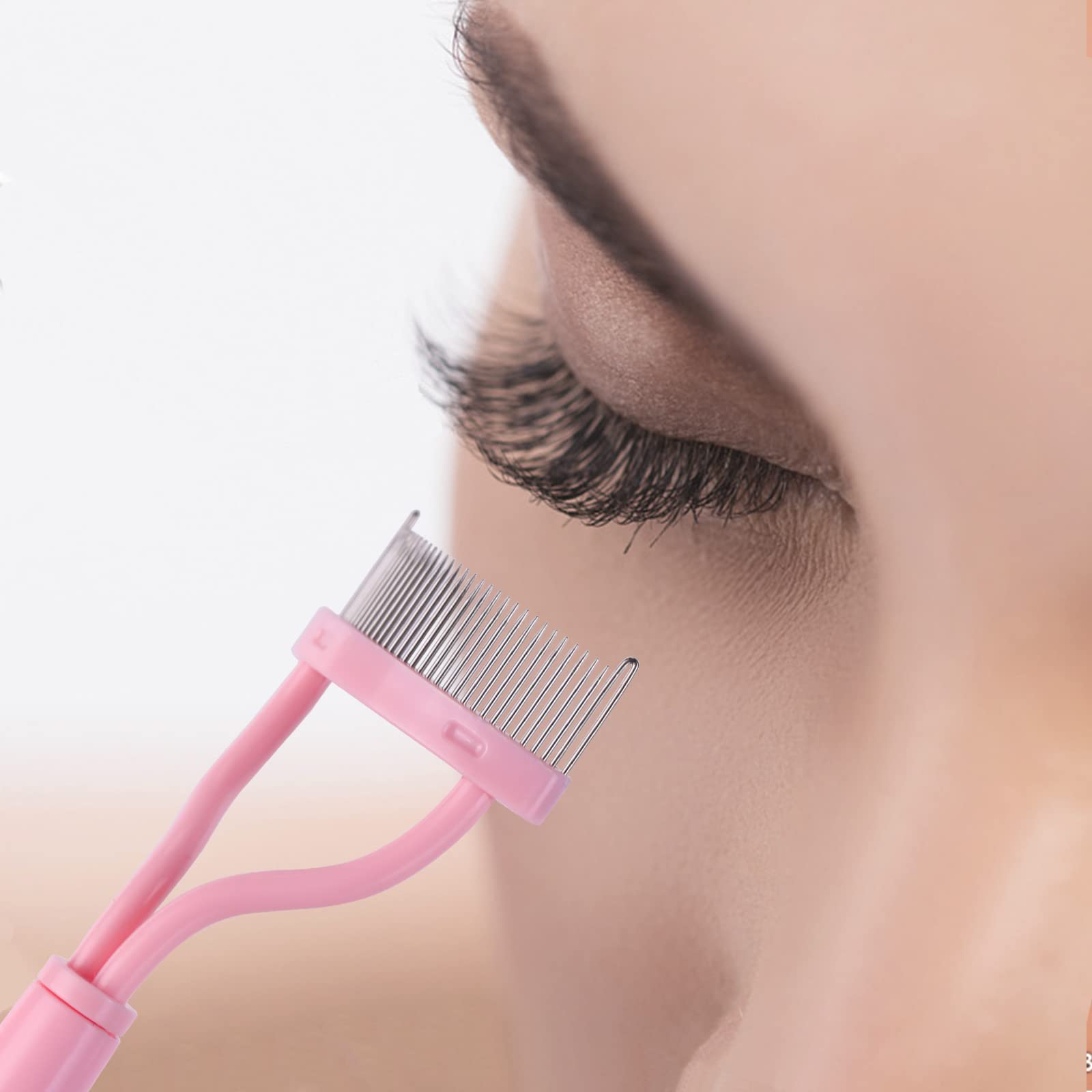 MSQ Eyelash Comb & Mascara Brush - Pink Lash Separator with Arc Design & Comb Cover (1PC) - Perfect for Professional Makeup Artists & Home Beauty Routines