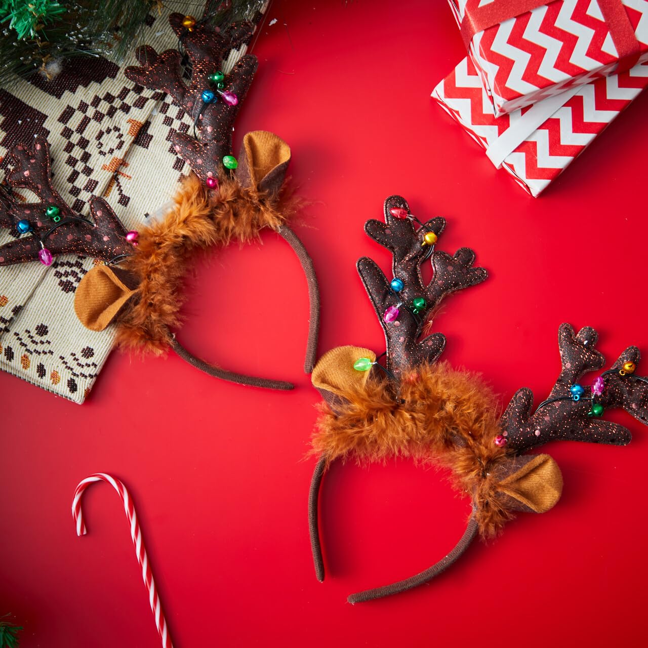 JOYIN 2PCS Light-Up LED Reindeer Headband Antlers - Christmas Party Favors, Holiday Costume Accessories for Women, Men, Kids (One Size Fits All) - Perfect for Xmas Parties, Family Gatherings & Festive Photo Booths