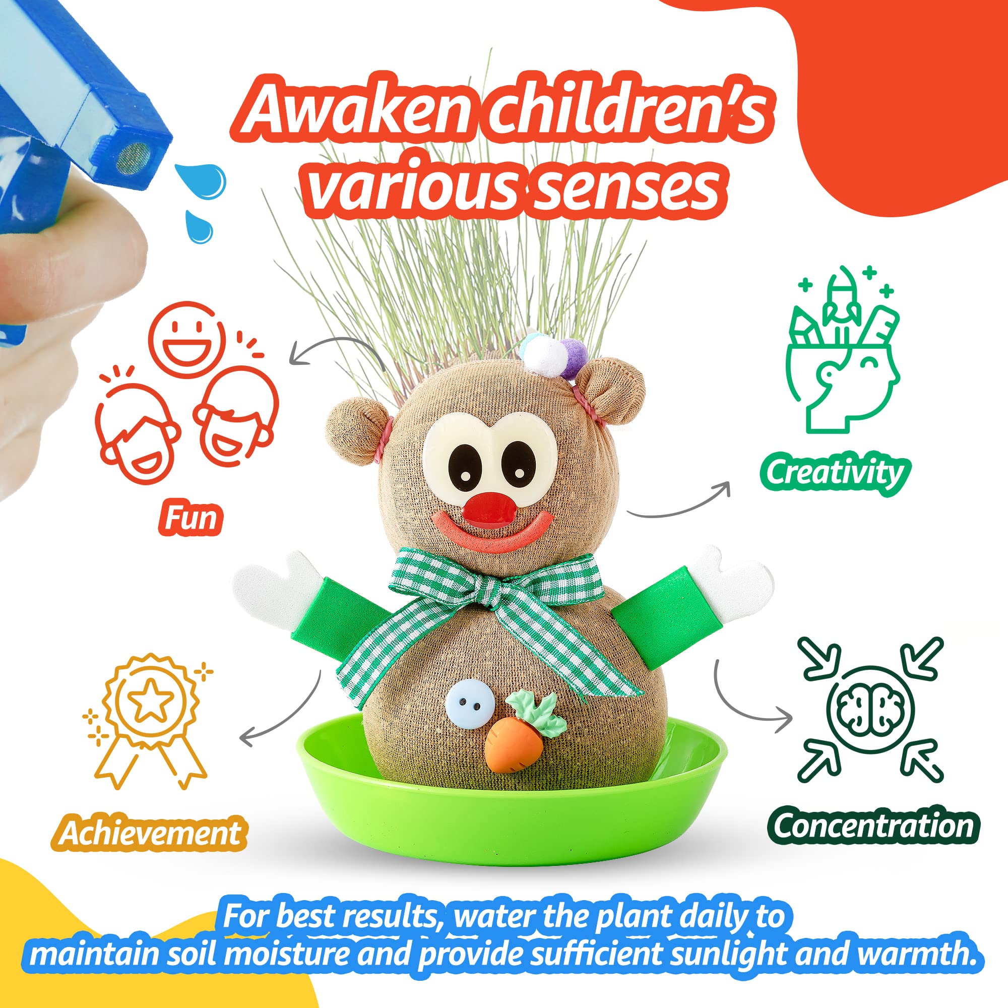 DIY Grass Doll Growing Kit (6 Pack) – Eco-Friendly Birthday Gifts for Kids, Fun Playdate Activity & Party Favors, Creative Arts & Crafts Gift, Family Bonding & Science Learning Resource for School, Stress Relief Toy – Perfect for Classroom Projects, Kids' Parties & Educational STEM Activities
