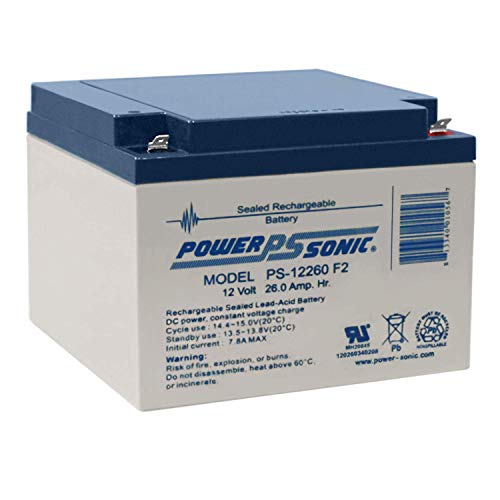 Power Sonic PS-12260F2 12V 26Ah Sealed Lead Acid Battery with F2 Terminals - Perfect for Solar Power Systems, Emergency Backup, and Electric Scooters