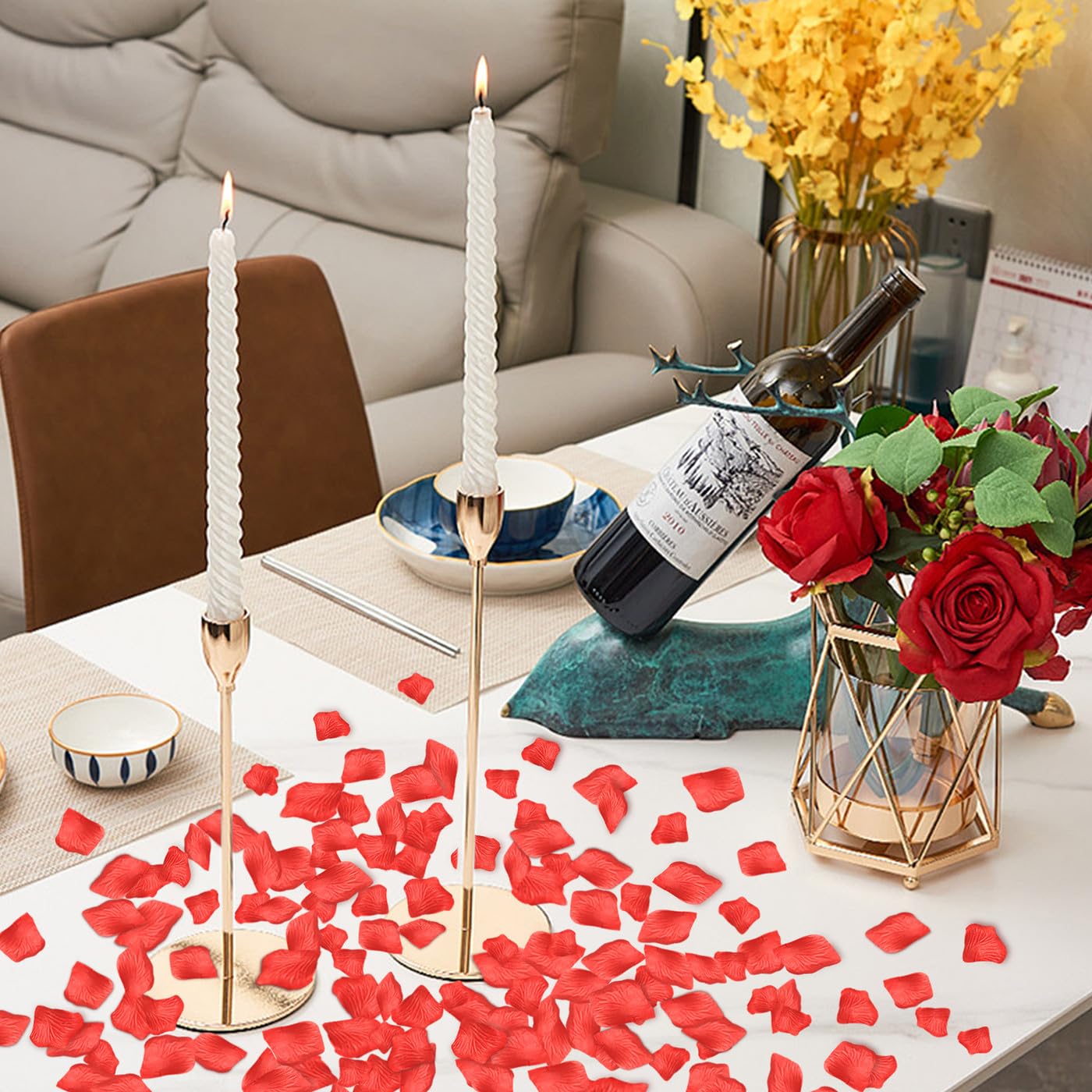 1500 PCS Artificial Silk Red Rose Petals - Bulk Fake Flower Petals for Wedding Decor, Romantic Night, Party, Engagement - Perfect for Aisle Scattering, Table Centerpieces, and Photo Backdrops