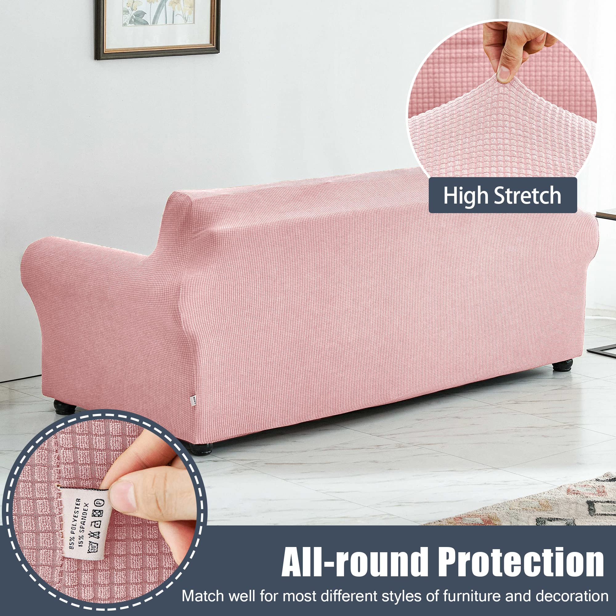Stretch Sofa Slipcover - Waterproof Couch Cover, Soft Elastic Furniture Protector for Sofa with Non-Slip Bottom - Perfect for Kids & Pets (Pink, Small Size) - Ideal for Living Room, Family Room & Pet-Friendly Homes