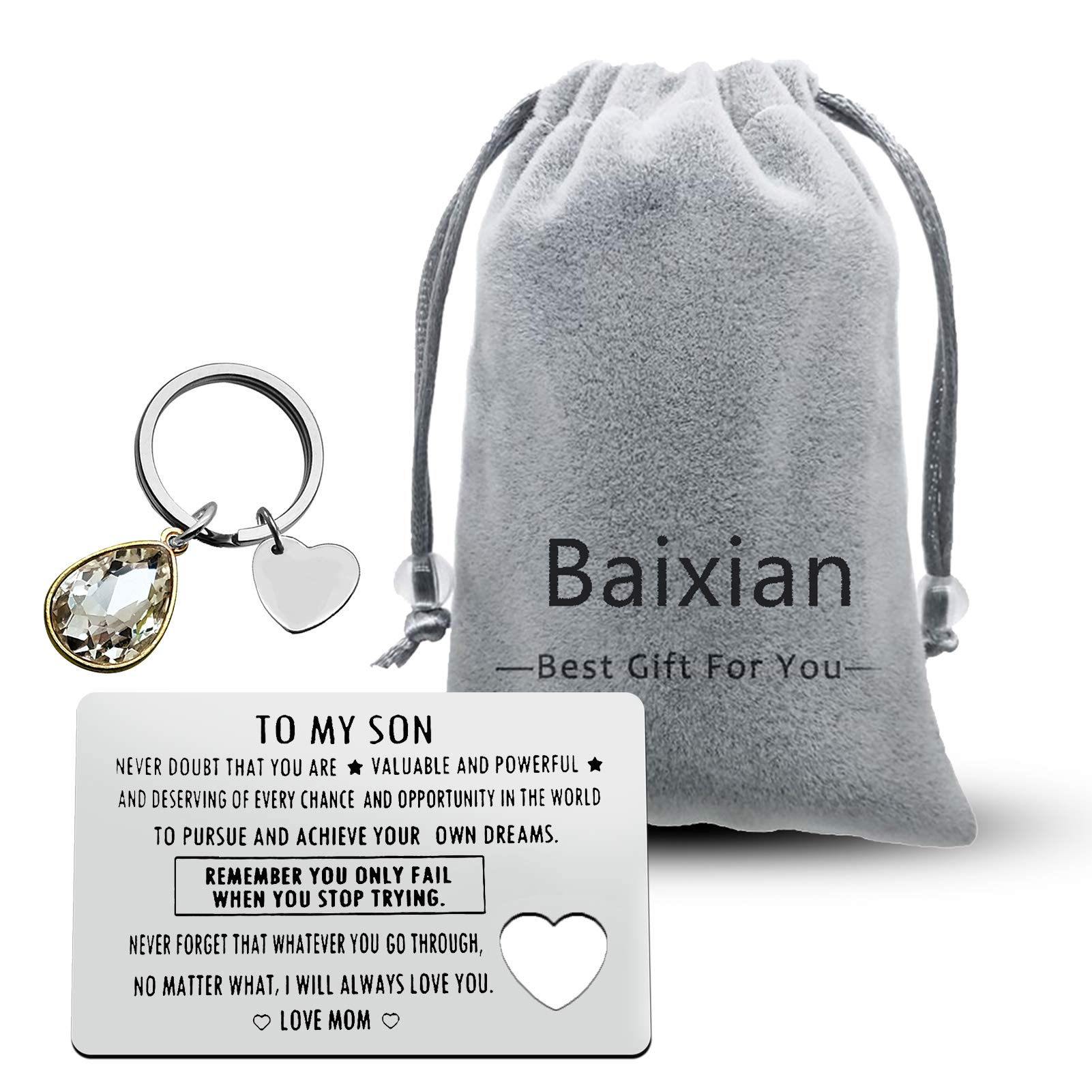 Personalized Engraved Stainless Steel Wallet Card for Son - Inspirational Gift from Mom | Birthday, Graduation, Christmas & Deployment Gift Idea | Perfect for Daily Reminders & Special Occasions