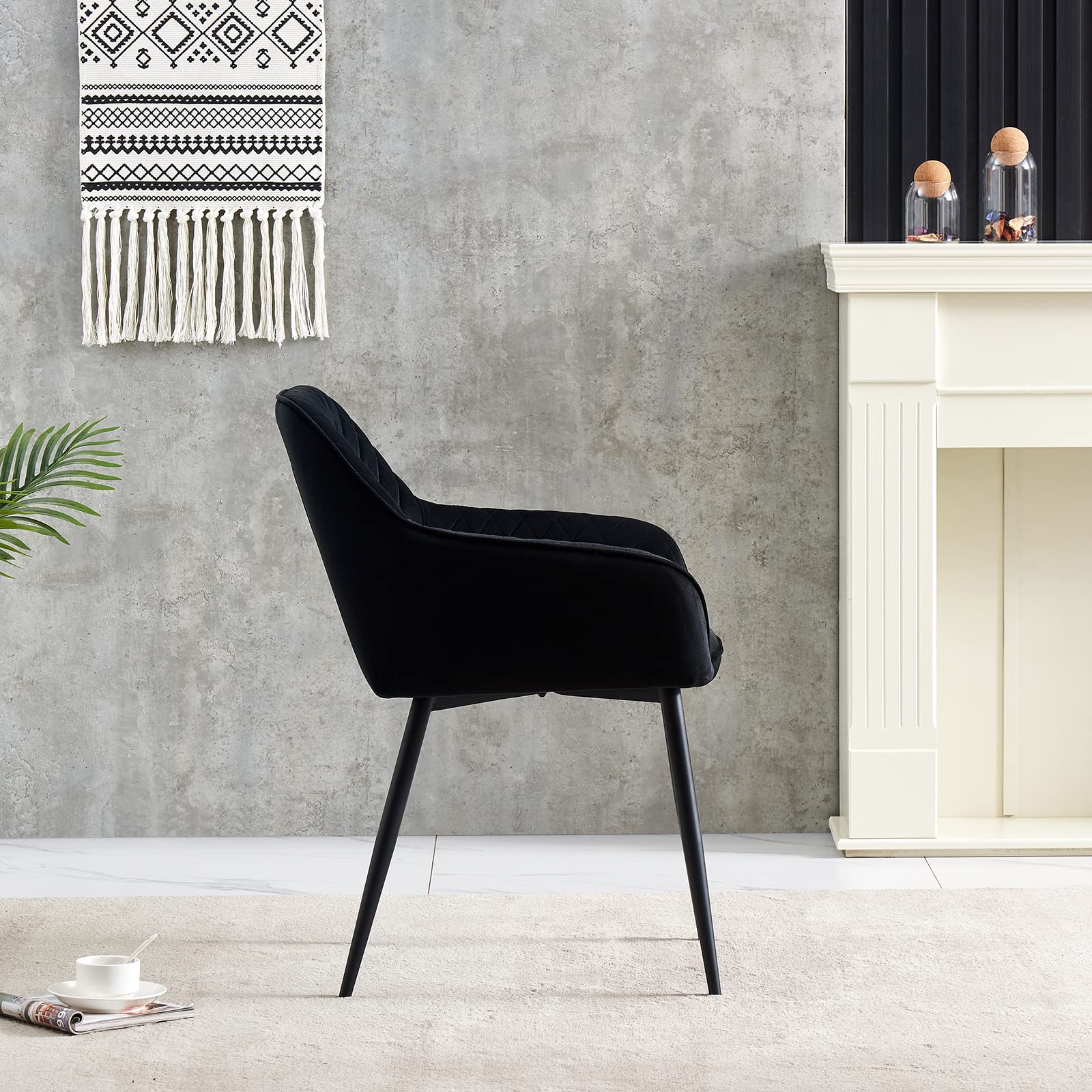Modern Velvet Upholstered Dining Chairs Set of 4 - Black High Back Kitchen Chairs with Metal Legs for Dining Room, Kitchen, and Home Decor