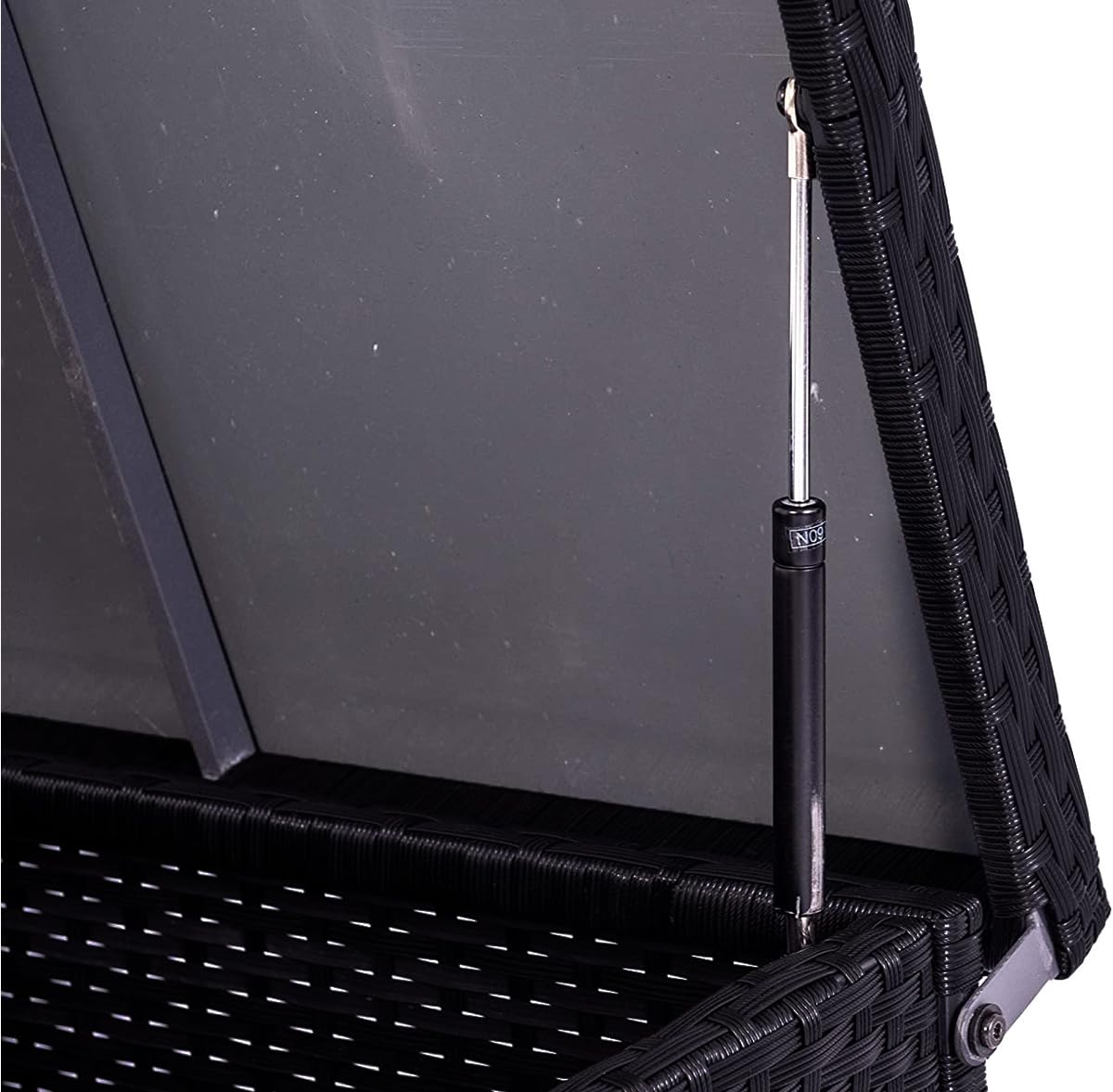 70 Gallon Outdoor Wicker Storage Box with Waterproof Liner - PE Rattan Patio Deck Box with Hinged Lid for Cushions, Pillows & Towels - Weatherproof Horizontal Storage Bin for Backyard, Poolside & Garden (Black)