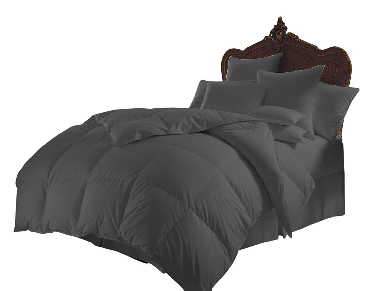400 GSM Organic Cotton Quilted Comforter Set - 3-Piece Down Alternative, 400TC Microfiber, All Season Bedding with Corner Tabs (Super King, Dark Gray) for Cozy Winter Nights & Luxury Hotel-Style Bedroom Decor
