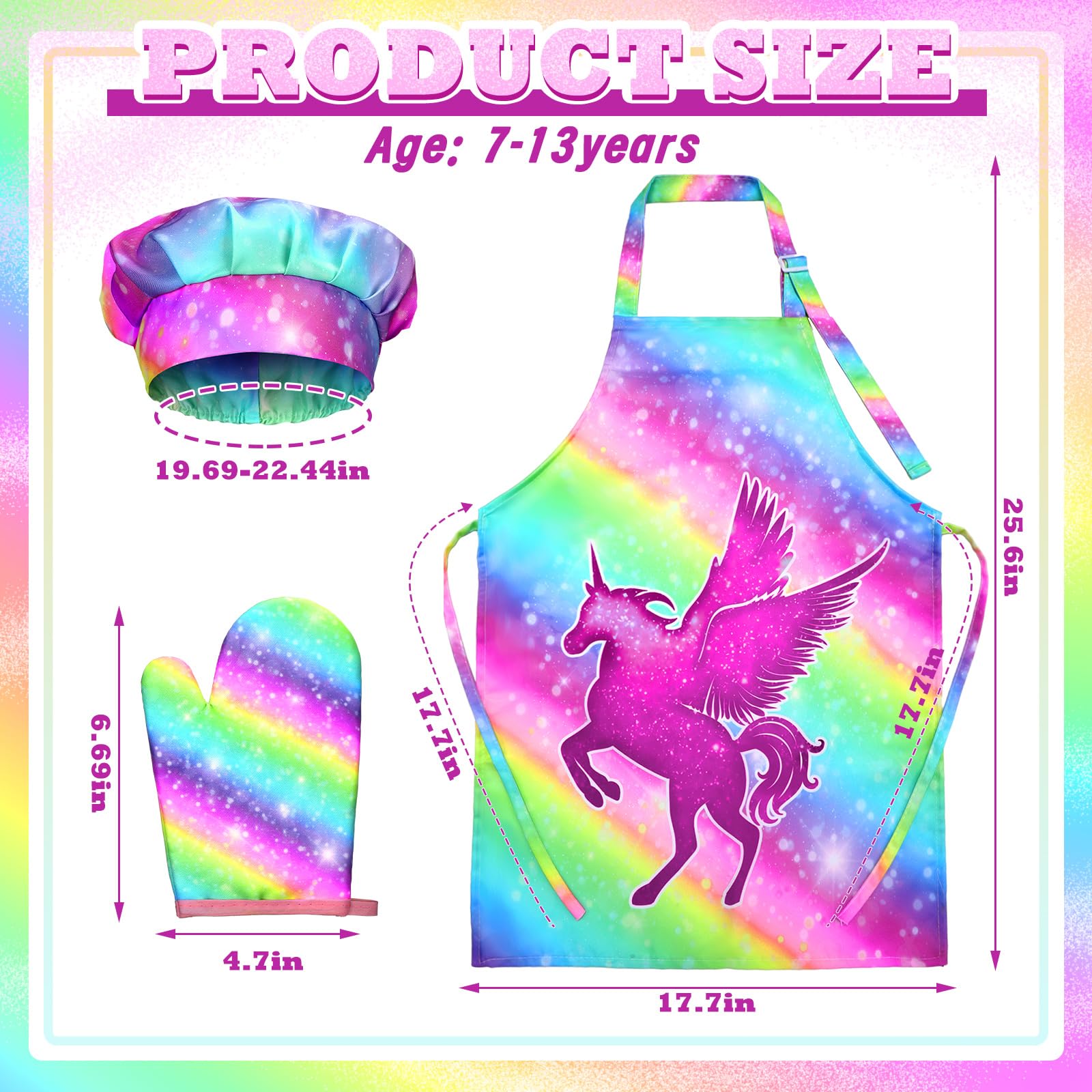 **Hercicy 8-Piece Kids Apron and Chef Hat Set for Cooking, Baking & Painting - Toddler & Girls Ages 5-12 - Includes Oven Mittens - Perfect for Pretend Play, Kitchen Help & Art Activities**