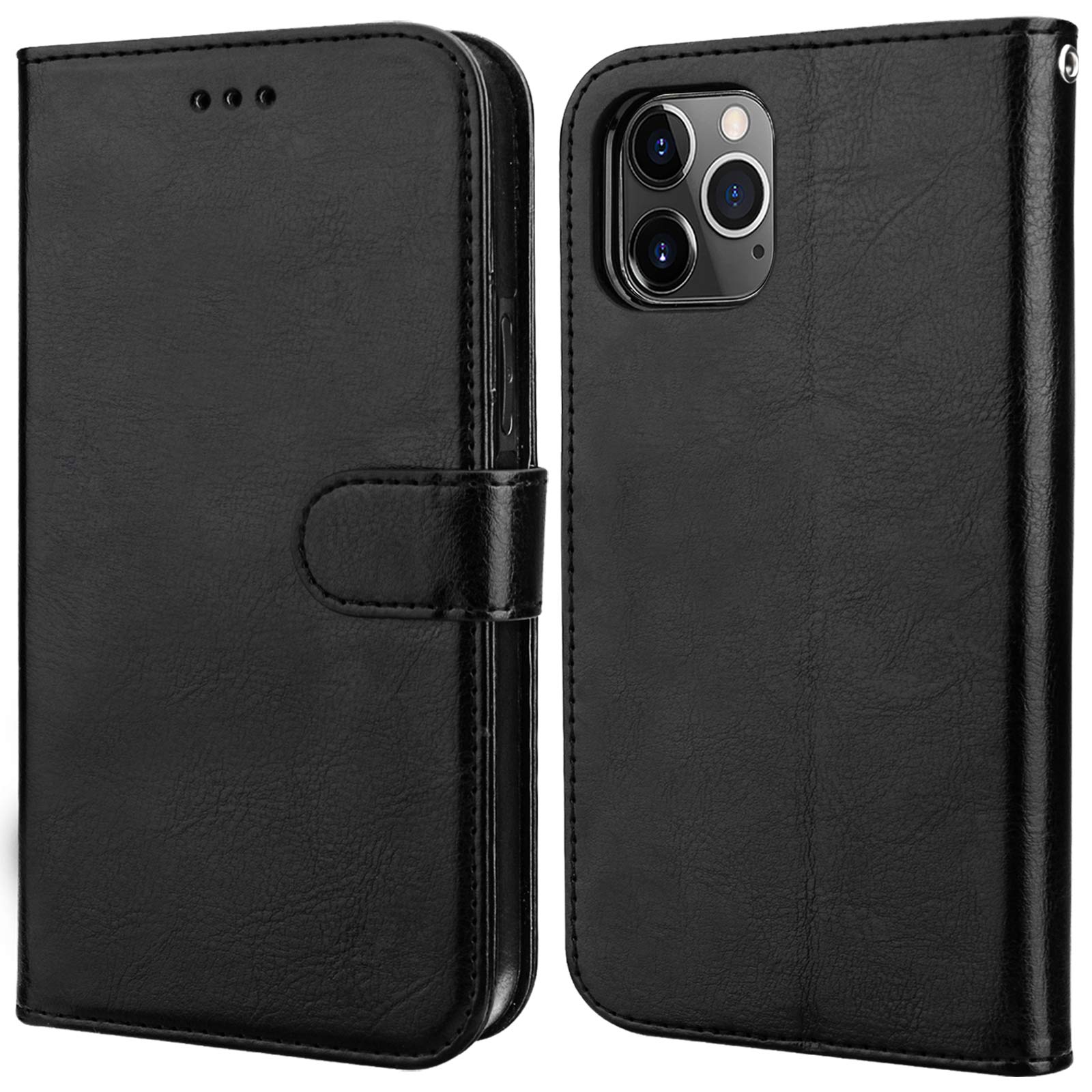 Premium PU Leather Magnetic Detachable Wallet Case for iPhone 11 Pro Max (6.5 inch) - Shockproof Flip Cover with Card Holder, Kickstand & Wrist Strap | Perfect for Daily Use, Travel & Hands-Free Viewing (Black)