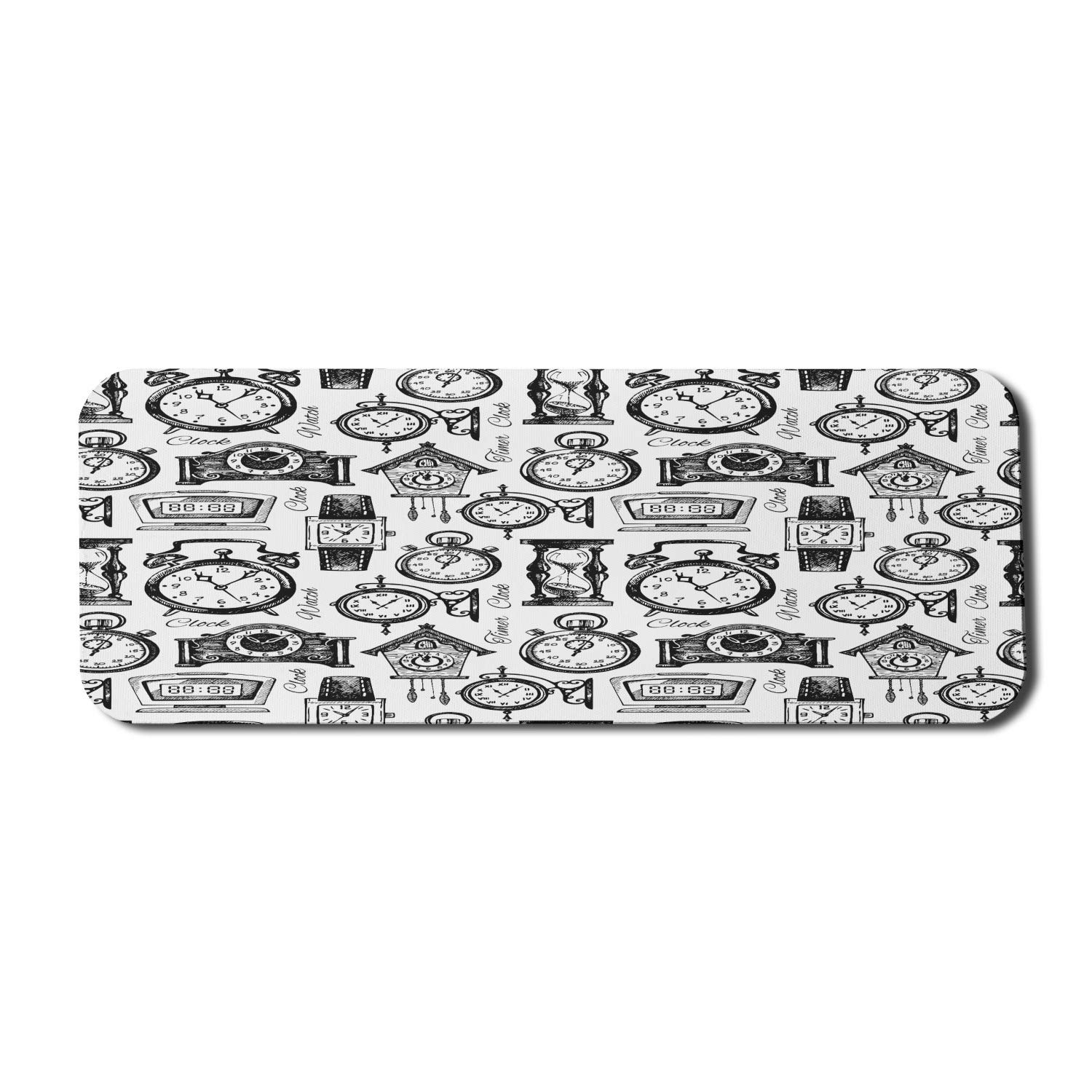 Ambesonne Vintage Clock Design Mouse Pad - Hand Drawn Watches Illustration Monochrome Pattern, Non-Slip Rubber Base, Large 31