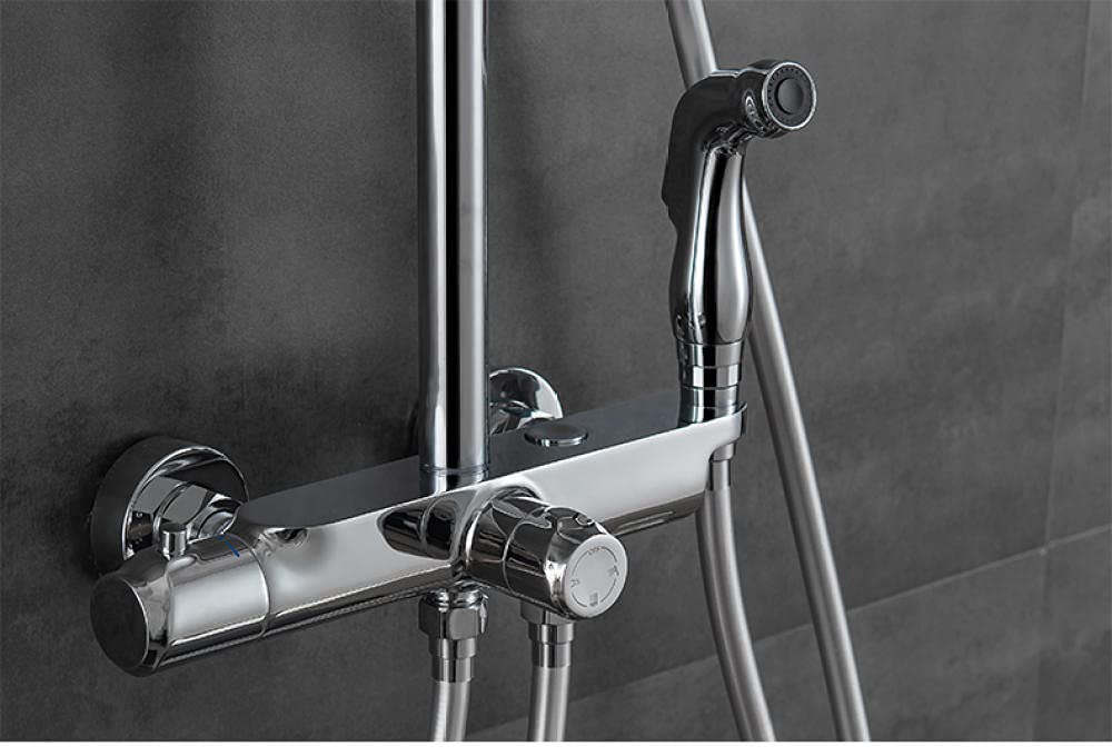 **Black Thermostatic Shower Faucet Set - Wall Mounted Rain Shower with Bidet Spray, Bath Mixer Tap for Hot & Cold Water (Chrome Finish) - Perfect for Modern Bathroom & Spa-Like Shower Experience**