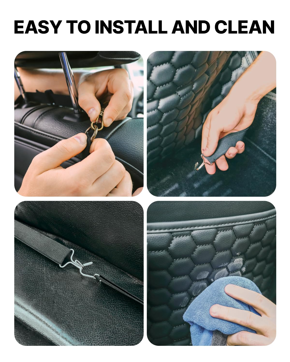Premium Leather Back Seat Car Organizer with Cat & Child Seat Protector - Multi-Pocket Vehicle Storage Organizer for Toys, Snacks & Essentials - Perfect for Family Road Trips & Pet Travel Accessories