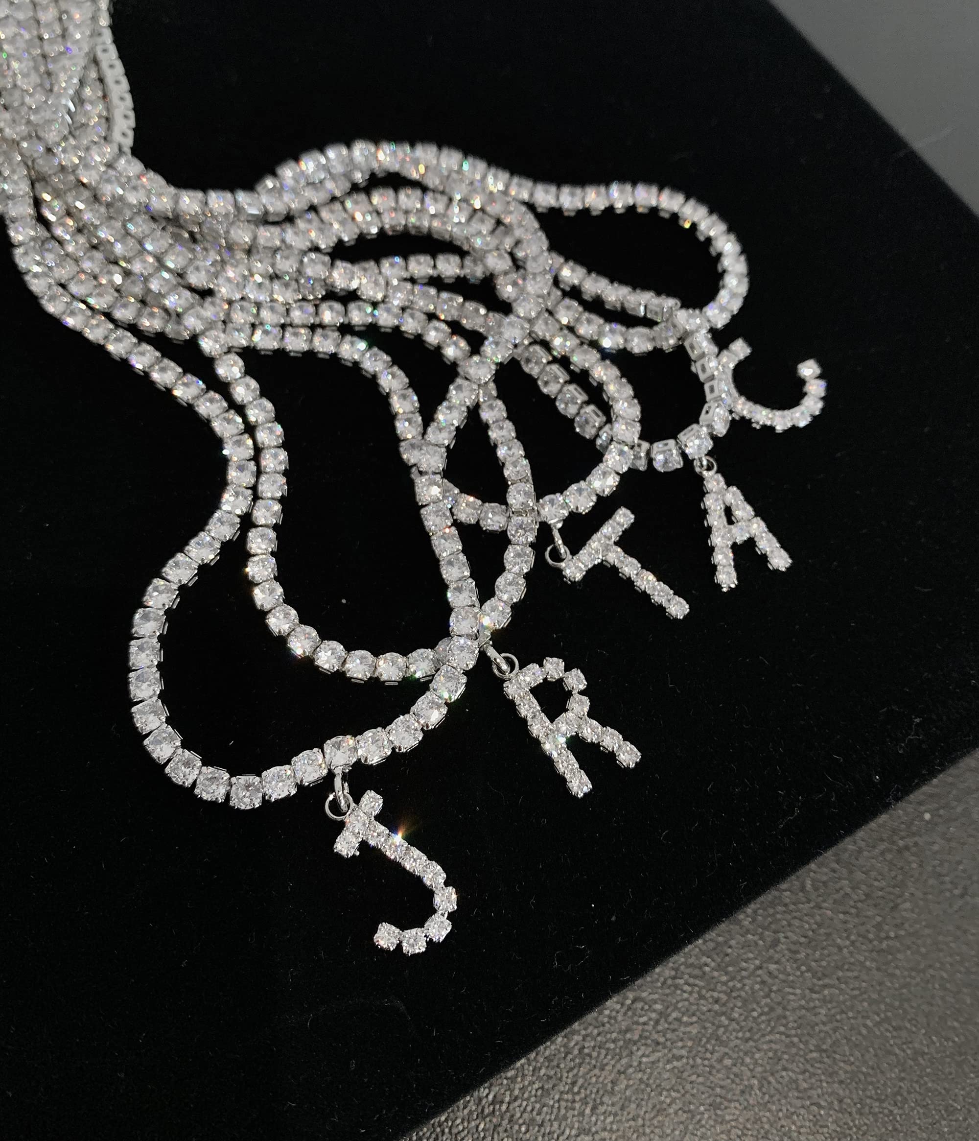 14K Gold Plated Letter Necklace - Personalized Initial Choker with CZ Diamonds for Women | Elegant Tennis Chain Bling Jewelry for Date Night, Party & Gifts