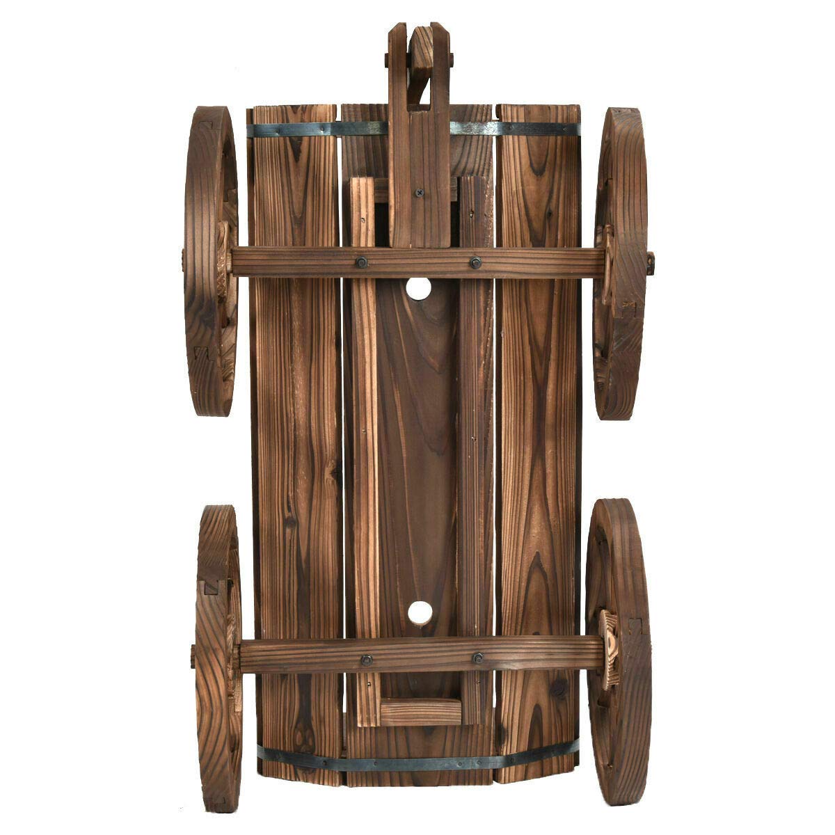 Wooden Wagon Flower Planter with Wheels - Rustic Garden Decor for Outdoor Plants, Flowers & Herbs | Perfect for Patio, Yard & Farmhouse Style Gardens