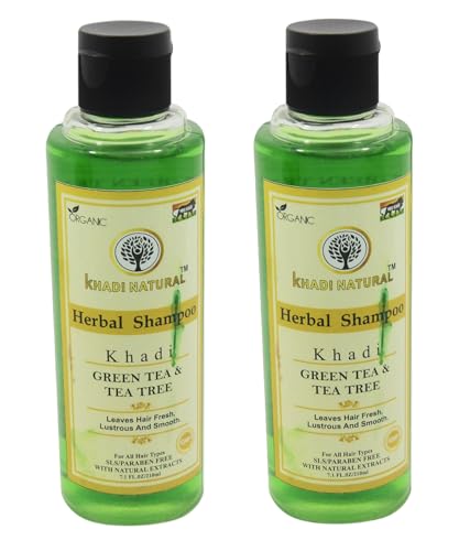 Khadi Natural Green Tea Tree Shampoo 210ml - Herbal Hair Cleanser for Scalp Health & Hair Growth | Sulfate-Free, Vegan Formula for Dandruff Control & Shine Boost | Perfect for Daily Use & Sensitive Scalp Care