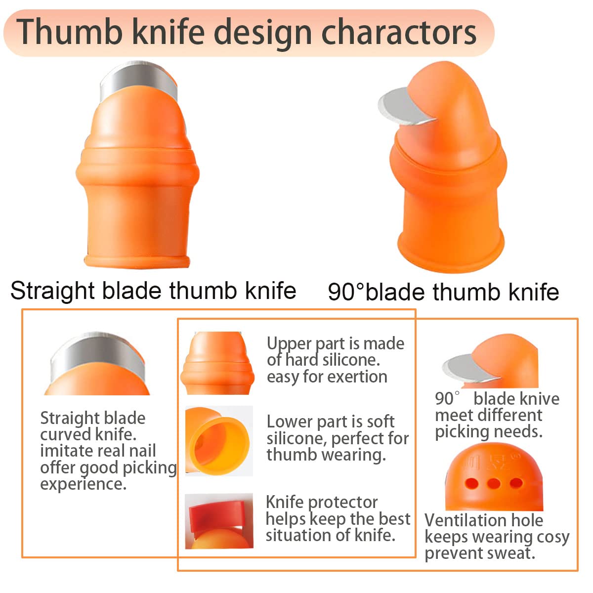 Gardening Thumb Knife with Protective Case - Finger Pruner Tool for Gardeners, Plant Trimming & Fruit Picking - Orange Thumb Cutter for Vegetables, Herbs & Flowers - Perfect for Harvesting, Pruning & Gardening Tasks