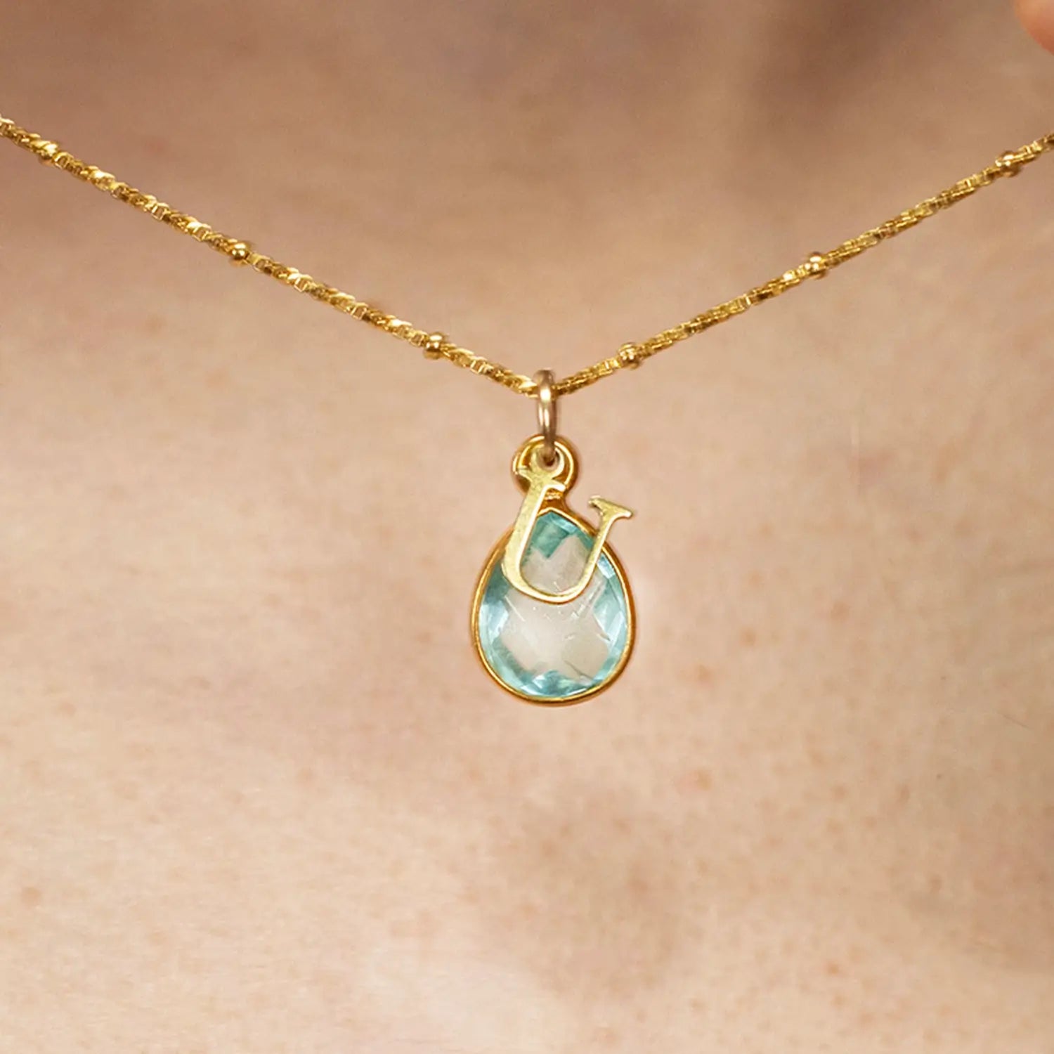 Blue Topaz Charm Necklace - 14K Gold December Birthstone Jewelry for Women | Elegant Gift for Christmas, Birthday & Anniversary