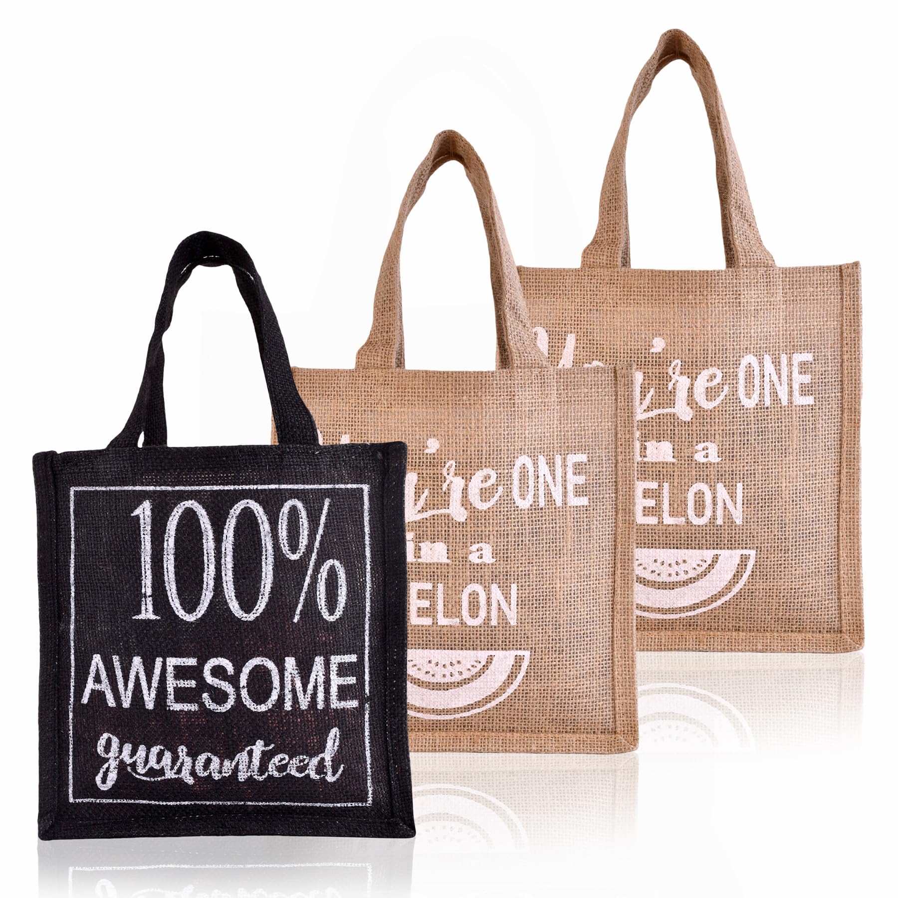 Kuber Industries Reusable Jute Lunch Bag with Handle - Eco-Friendly Office Lunch Tote for Women & Men - Small Size Pack of 3 (Brown/Beige) - Perfect for Work, School & Picnics