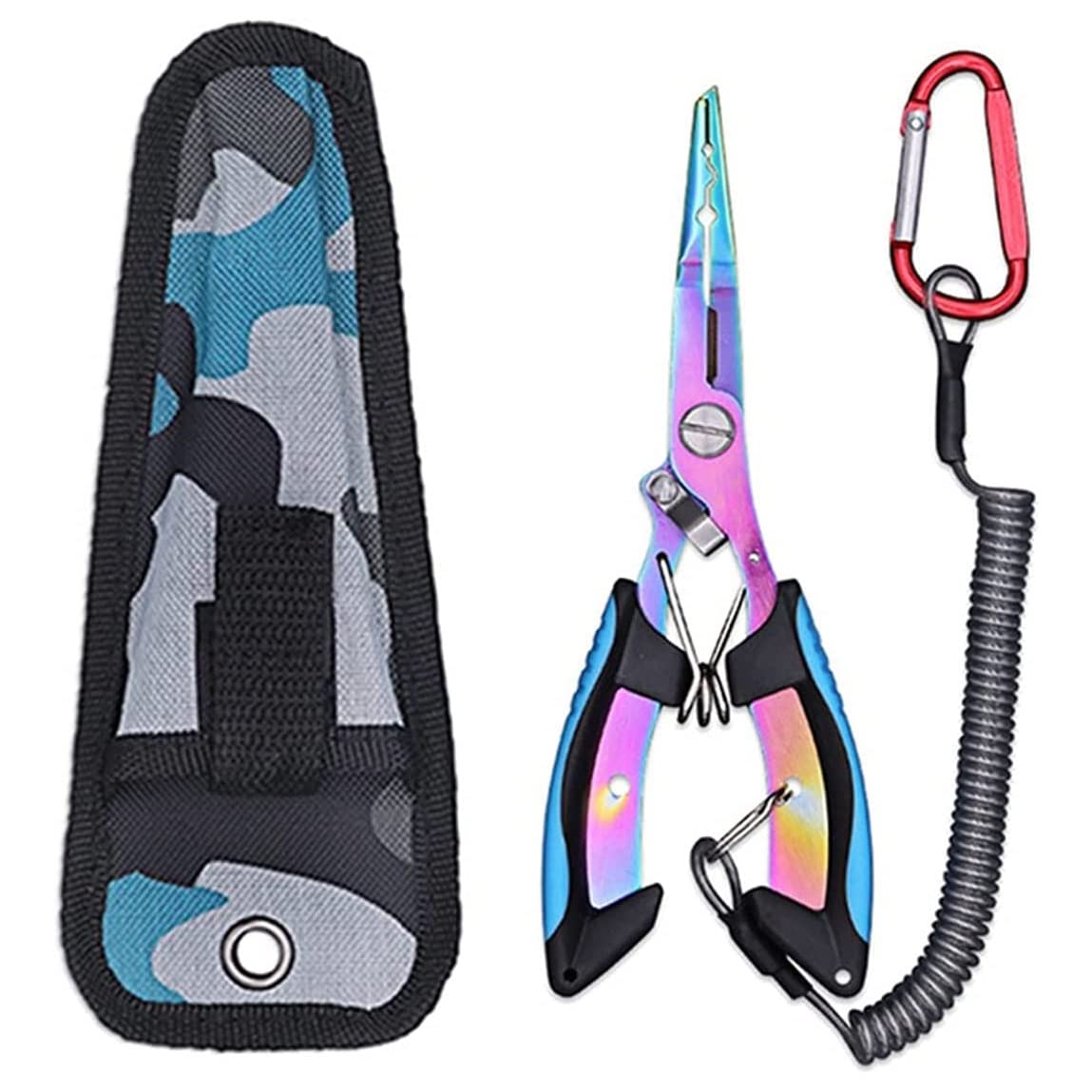 Stainless Steel Multi-Function Fishing Pliers - Hook Remover, Split Ring Pliers with Coiled Lanyard & Sheath - Perfect for Ice Fishing, Saltwater & Freshwater Angling - Ideal Fishing Gear & Gift for Men