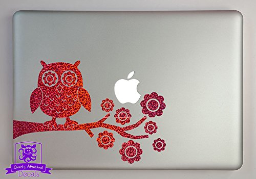Red Metal Flake Owl on Tree Branch Vinyl Decal - 10 Inch Car Window Sticker for Truck, Glass, Laptop & Electronics - Perfect for Car Decor, Office Workspace & Personal Device Customization