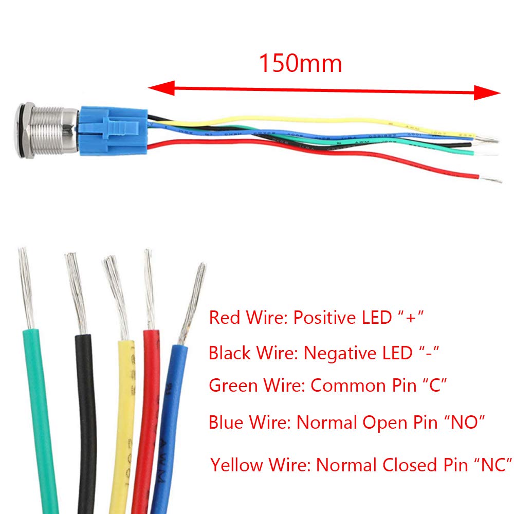 ESUPPORT 12V Blue LED Emergency Hazard Warning Toggle Switch - 19mm Metal Push Button for Car & Vehicle Safety Lights - Perfect for Emergency Vehicles, Off-Road Trucks & DIY Auto Projects