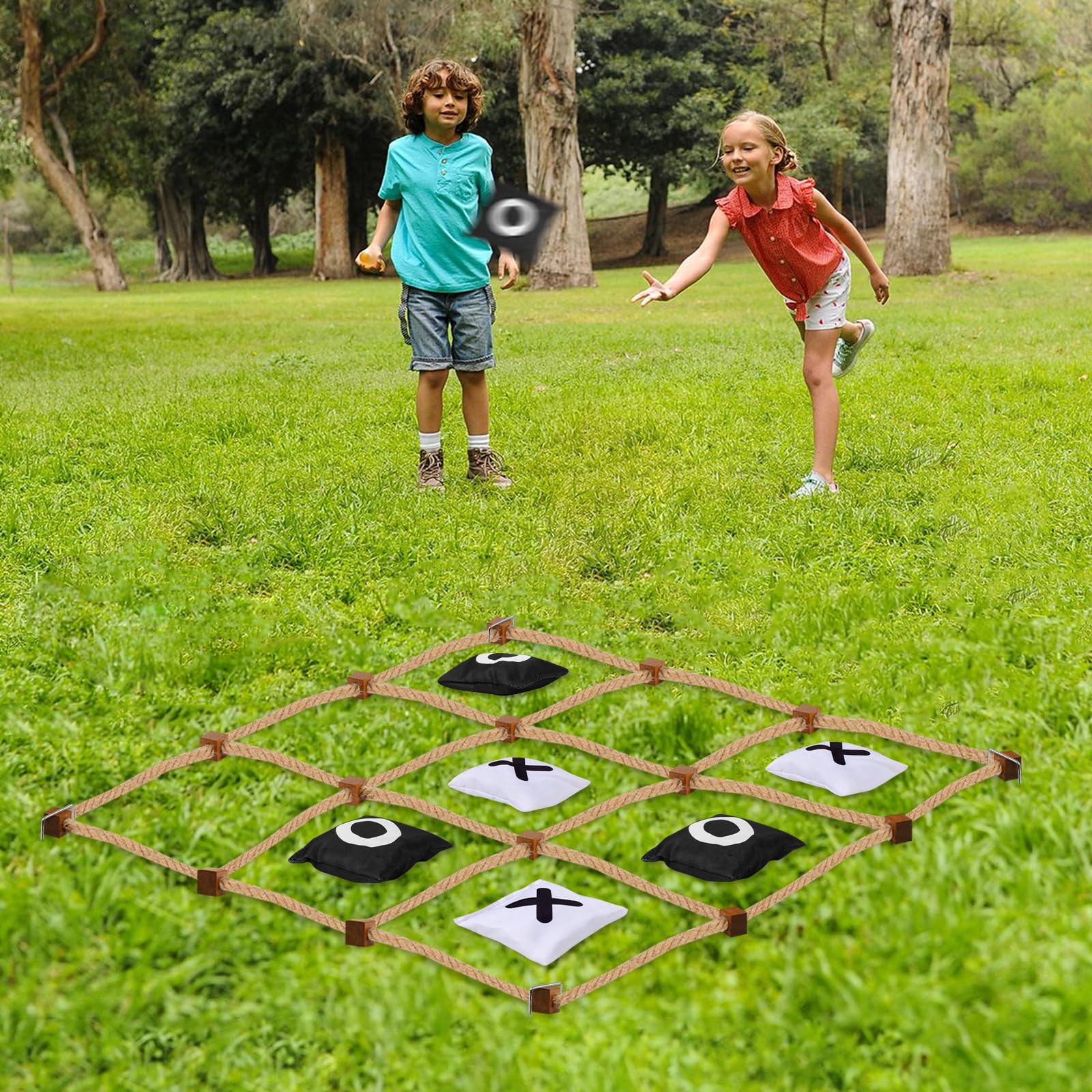 Giant Wooden Tic Tac Toe Outdoor Game Set - 4ft x 4ft Jumbo Size for Backyard, Lawn, Camping & Parties - Fun Bean Bag Toss Game for Kids & Adults - Perfect for Family Gatherings, Picnics and Outdoor Events