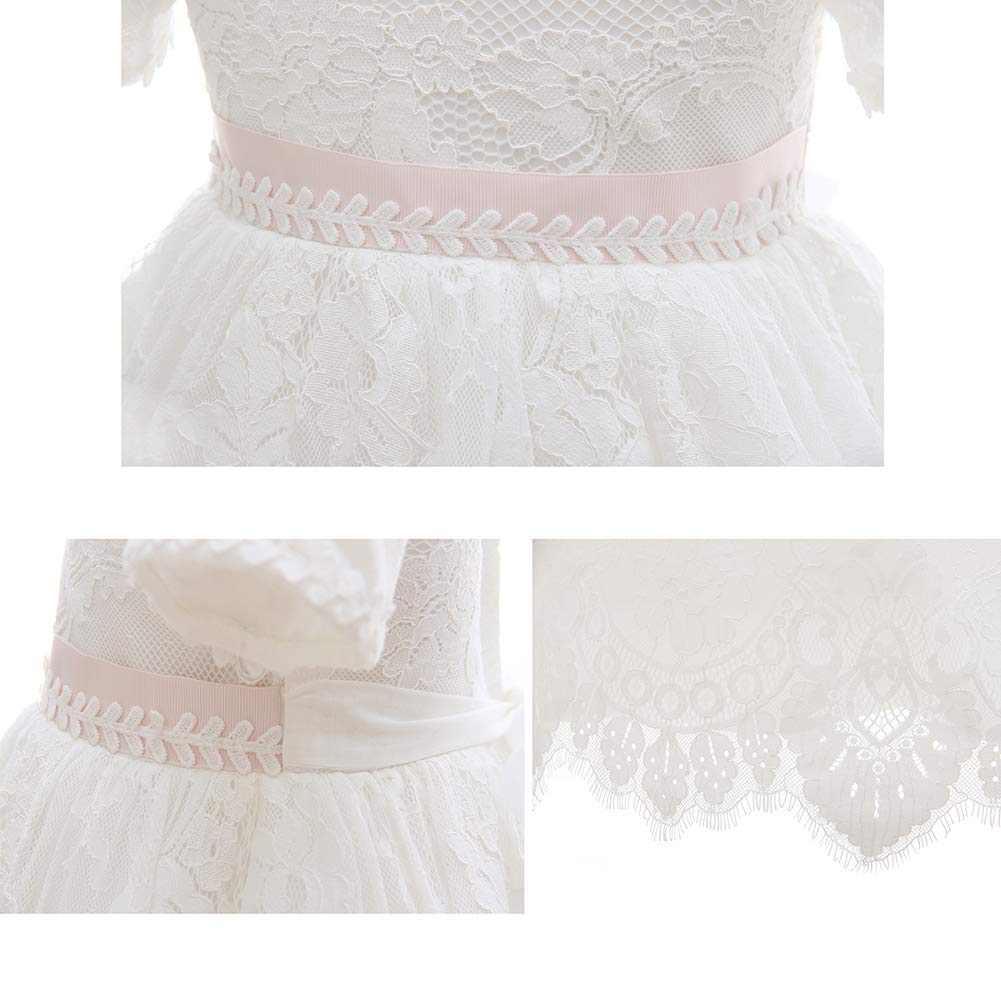 Baby Girls Baptism Christening Dress - Elegant Lace Short Sleeve Gown with Bonnet Set for Christening, Wedding & Special Occasions