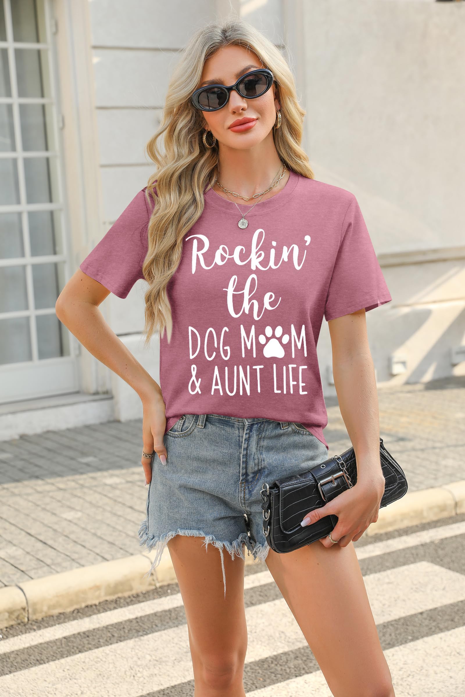 Funny Dog Mom Shirt for Women - Cute Dog Paw Graphic Tee - Rockin' The Dog Mom Life - Perfect Gift for Dog Lovers - Short Sleeve Casual Top - Ideal for Dog Parks, Walks & Pet Lover Events