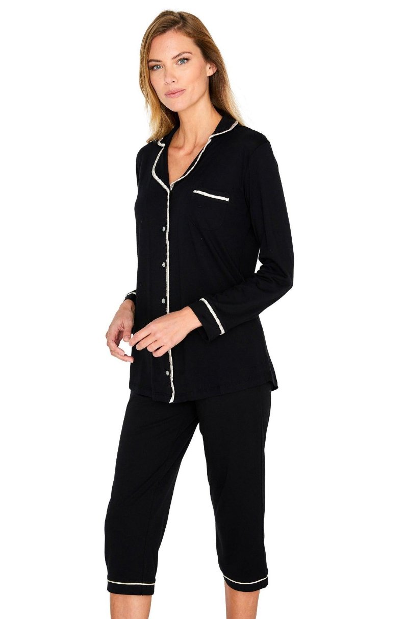 Women's Long Sleeve Cropped Pajama Set - Soft Cotton Sleepwear for Women, Comfy Loungewear for Bedtime & Relaxation at Home