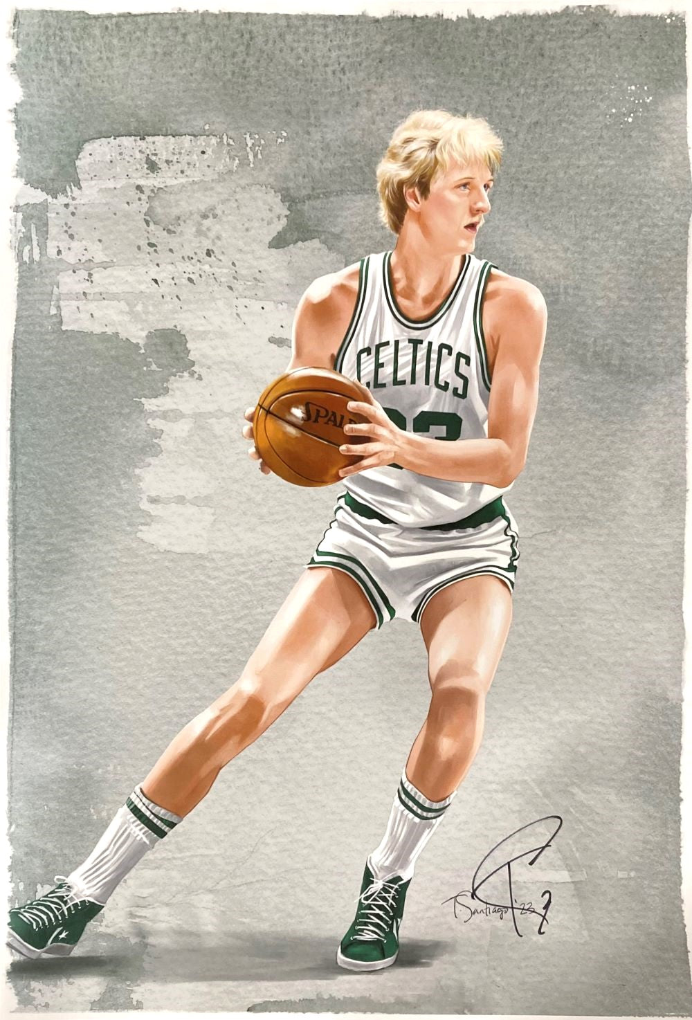 Authentic Larry Bird 13x19 Boston Celtics Signed Lithograph by Tony Santiago - Perfect for Sports Memorabilia Collectors & Celtics Fans