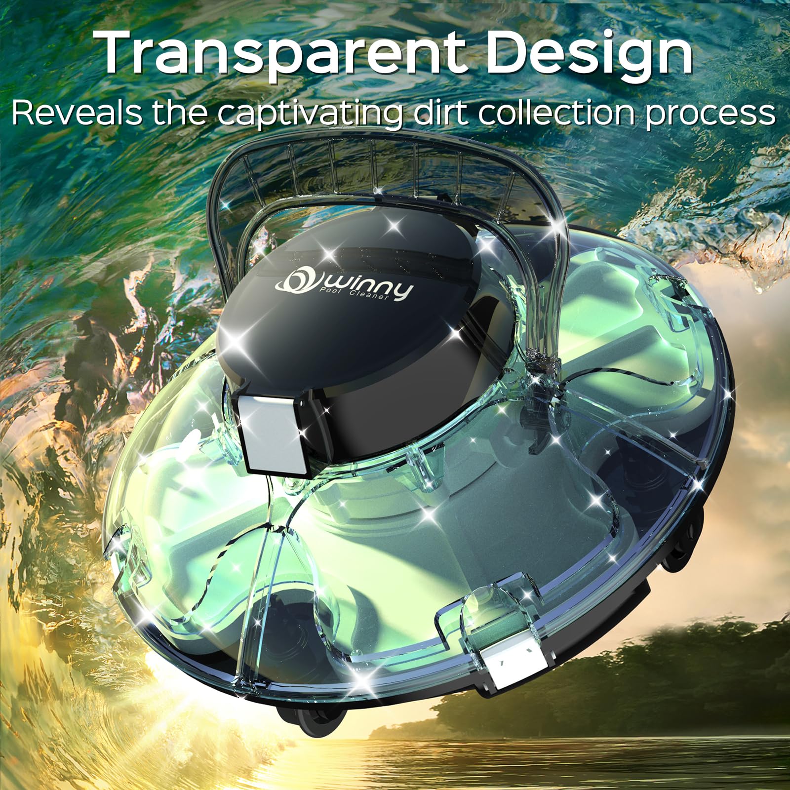 Automatic Cordless Robotic Pool Vacuum Cleaner - Powerful 75-Minute Runtime, Transparent Design for Easy Debris Monitoring - Perfect for Flat Above Ground Swimming Pools (Ideal for Weekly Pool Maintenance & Quick Cleaning Between Uses)