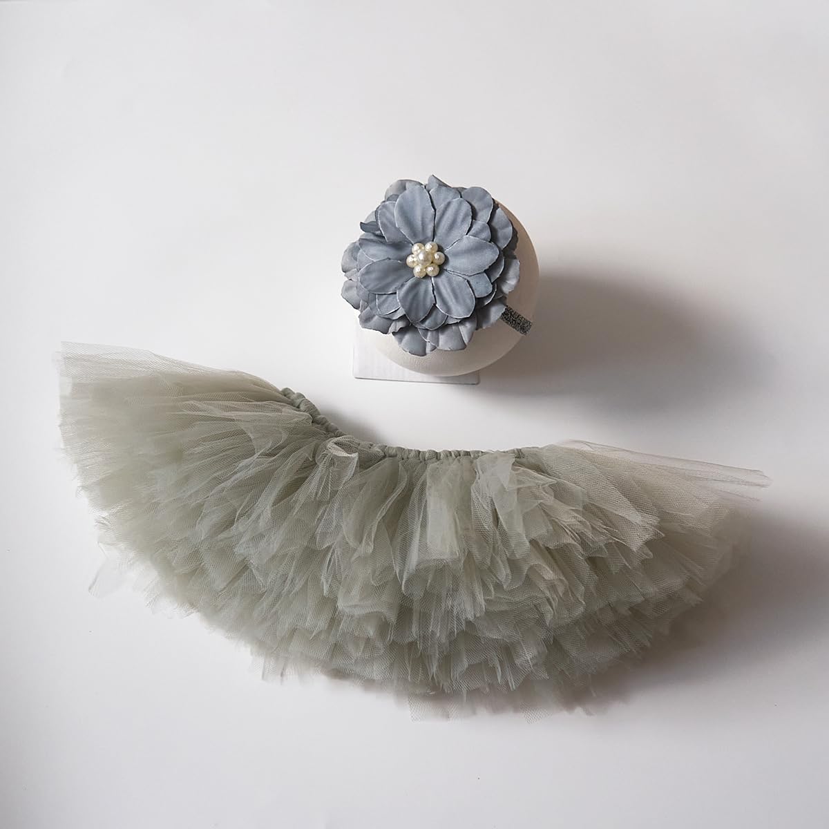 Baby Tutu Skirt & Headdress Set - Newborn Girl Photography Props, Infant Princess Costume Outfit (Grey) for Photo Shoots, Birthday Parties & Special Occasions
